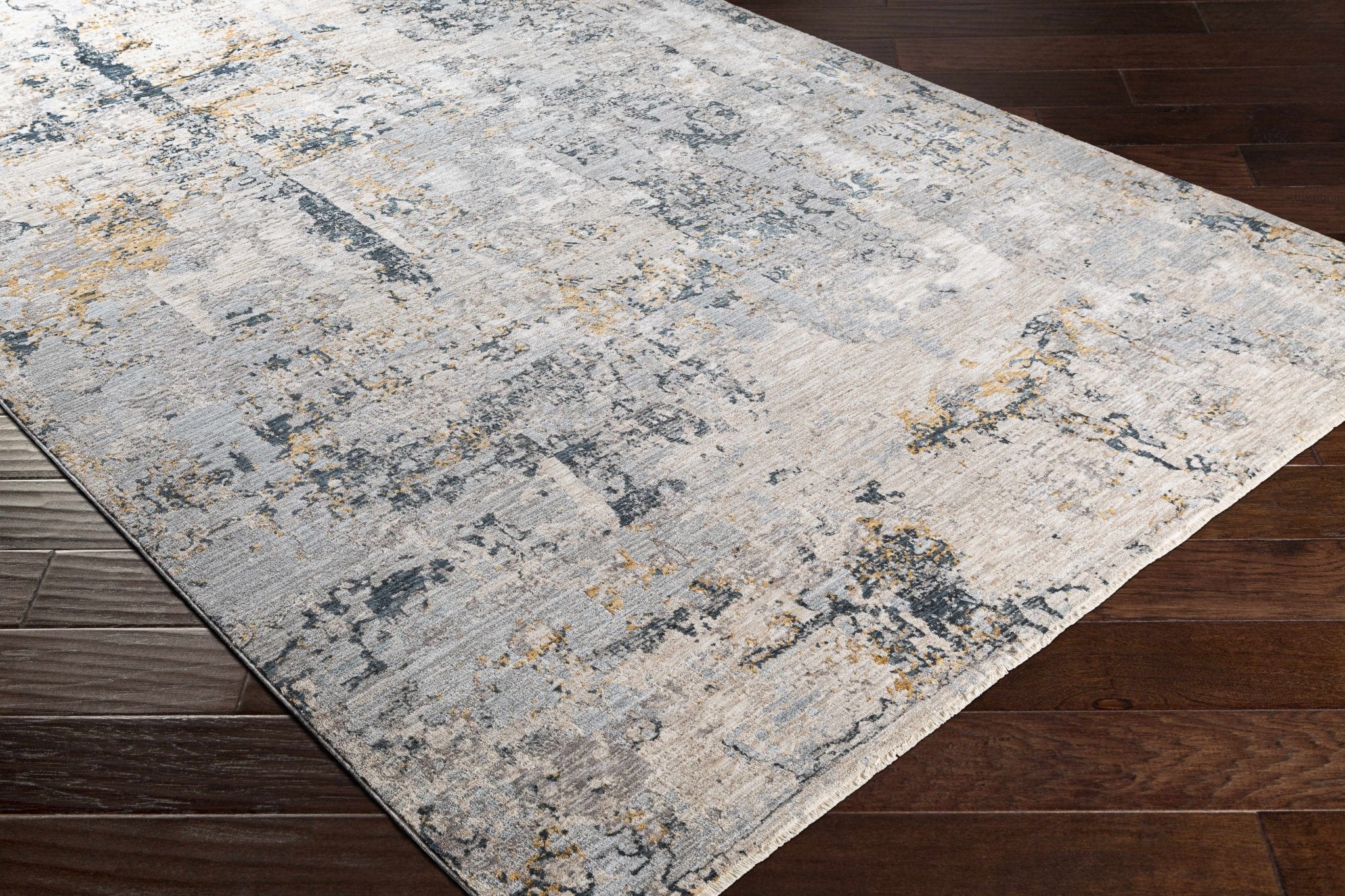 Modern Abstract Gray And Ivory Machine Woven Rug - Image 10