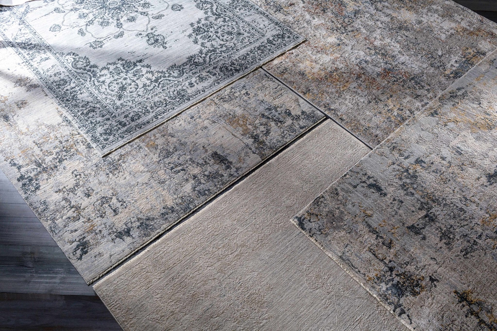 Modern Abstract Gray And Ivory Machine Woven Rug - Image 3