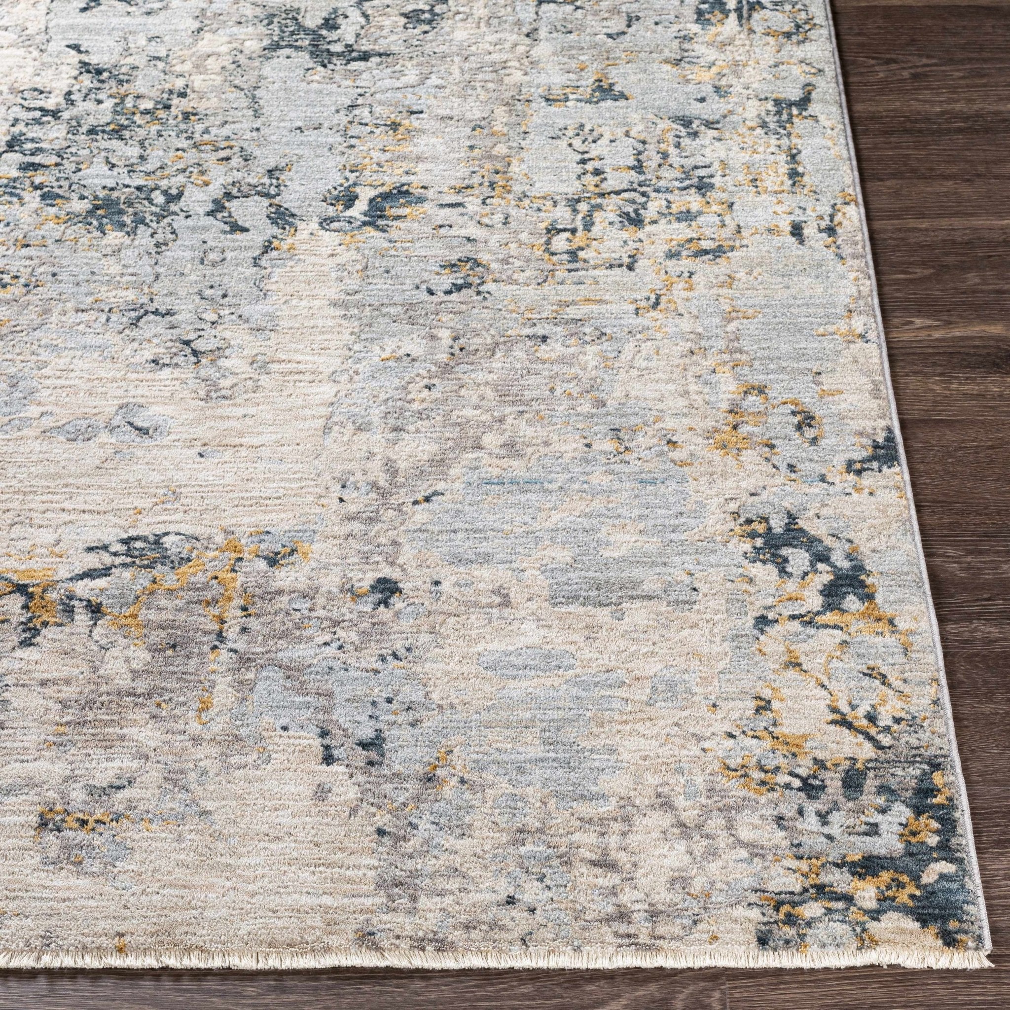 Modern Abstract Gray And Ivory Machine Woven Rug - Image 4