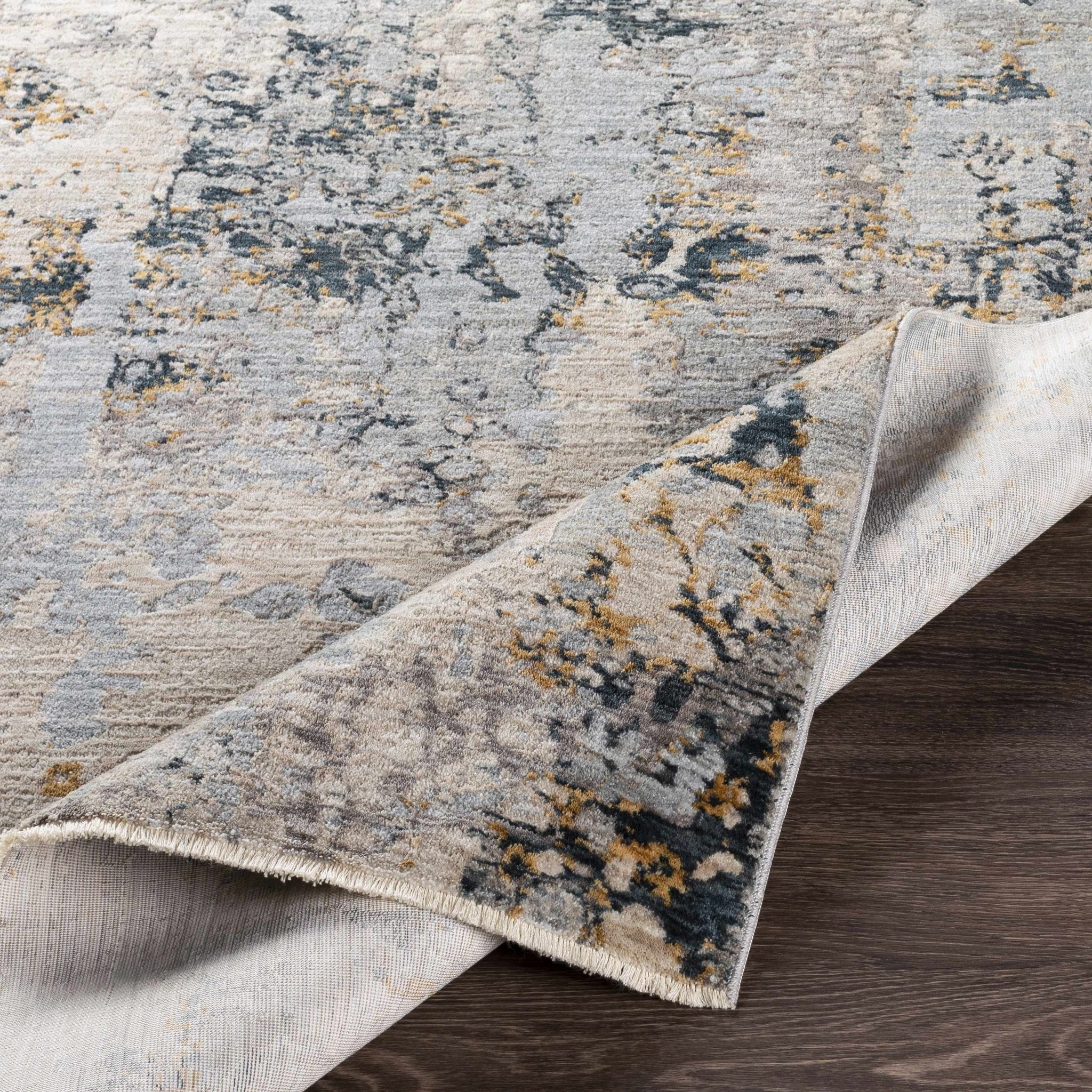 Modern Abstract Gray And Ivory Machine Woven Rug - Image 5