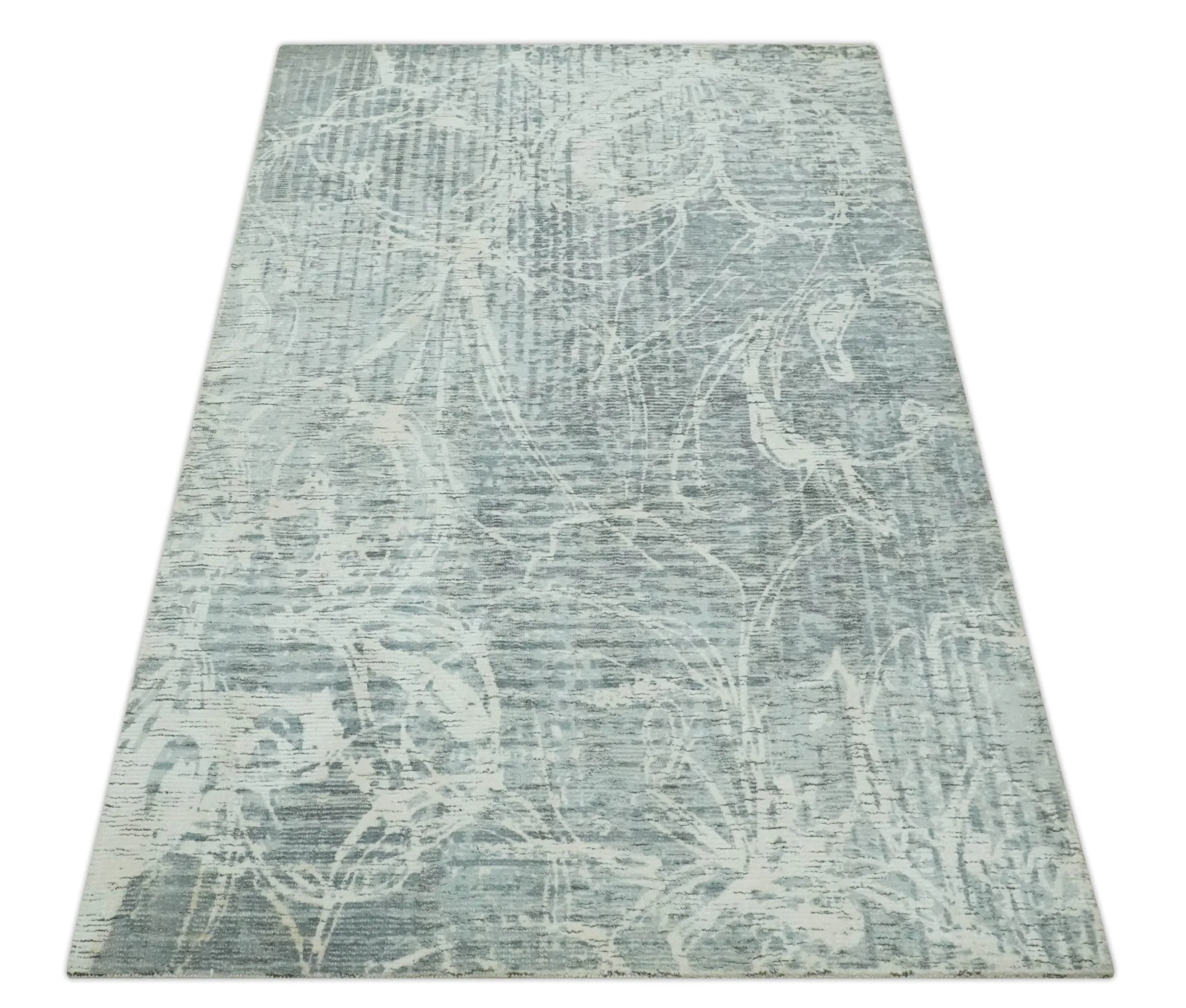 Modern Abstract Gray and Ivory 5x8 Hand loom wool and Viscose Area Rug - Image 11
