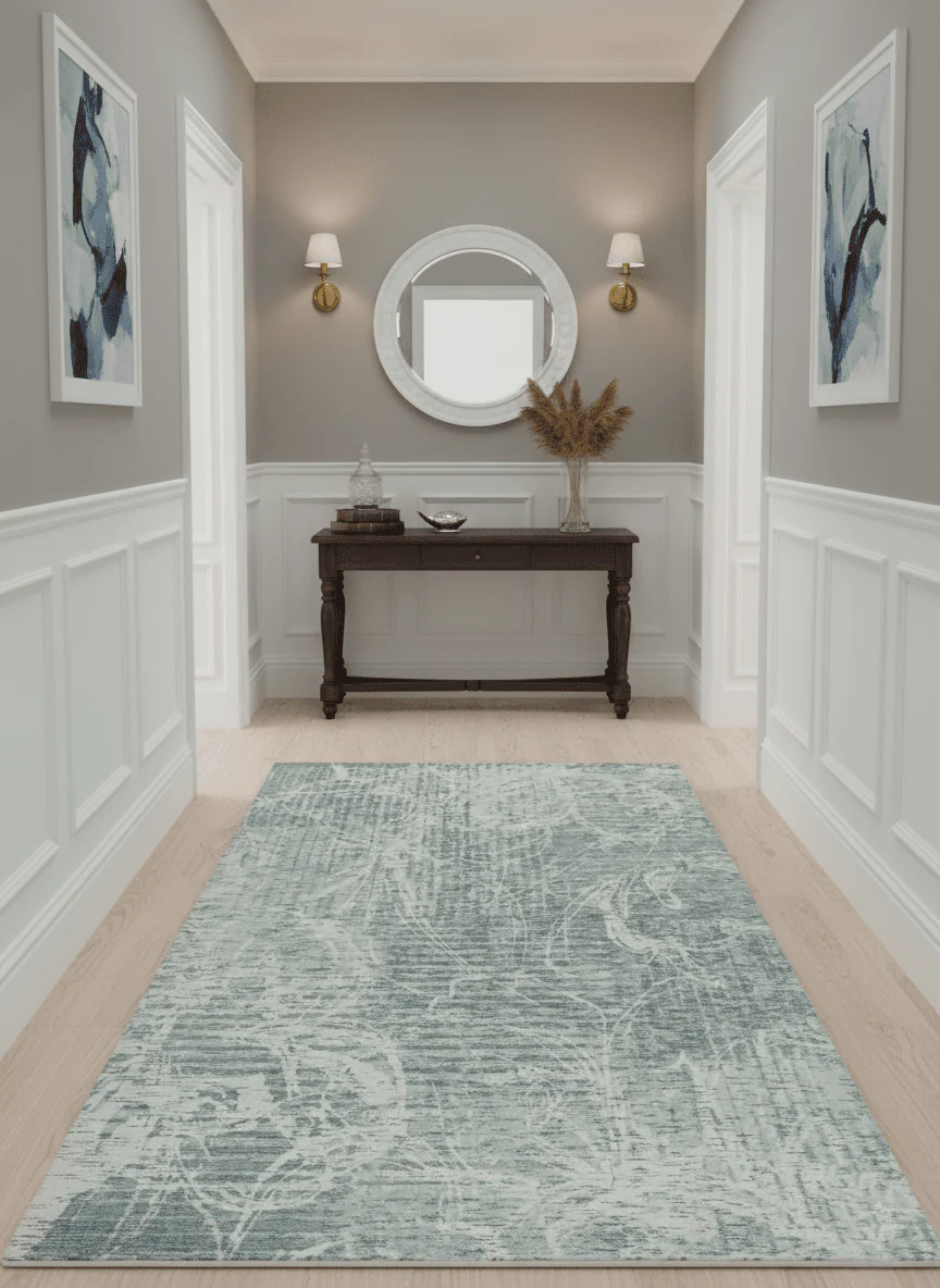 Modern Abstract Gray and Ivory 5x8 Hand loom wool and Viscose Area Rug - Image 2