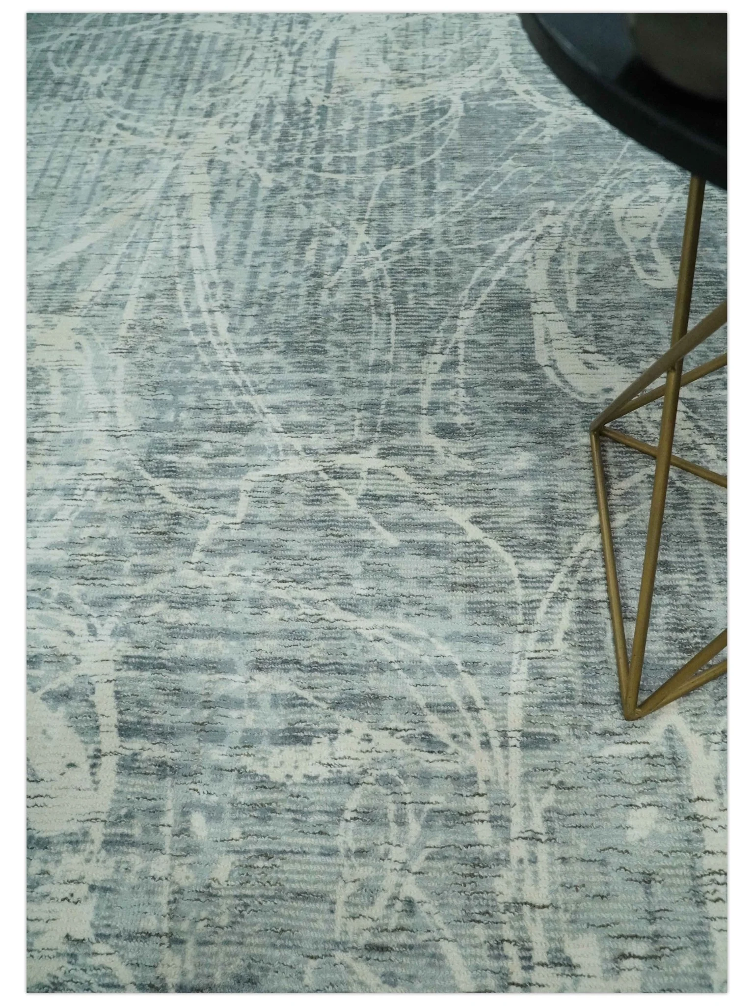 Modern Abstract Gray and Ivory 5x8 Hand loom wool and Viscose Area Rug - Image 3