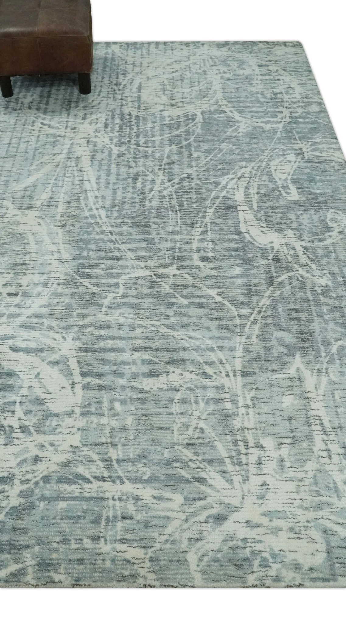Modern Abstract Gray and Ivory 5x8 Hand loom wool and Viscose Area Rug - Image 4