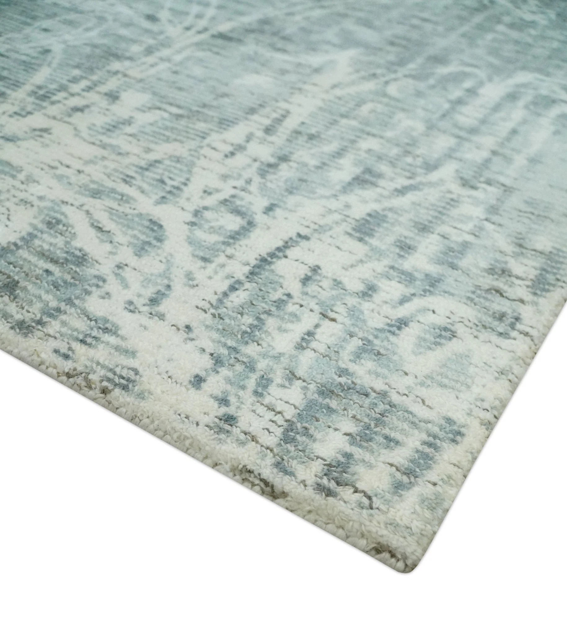 Modern Abstract Gray and Ivory 5x8 Hand loom wool and Viscose Area Rug - Image 6