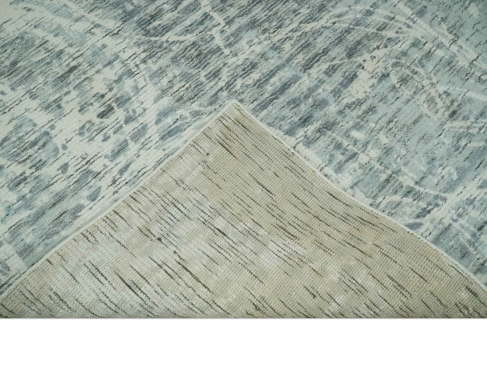 Modern Abstract Gray and Ivory 5x8 Hand loom wool and Viscose Area Rug - Image 8