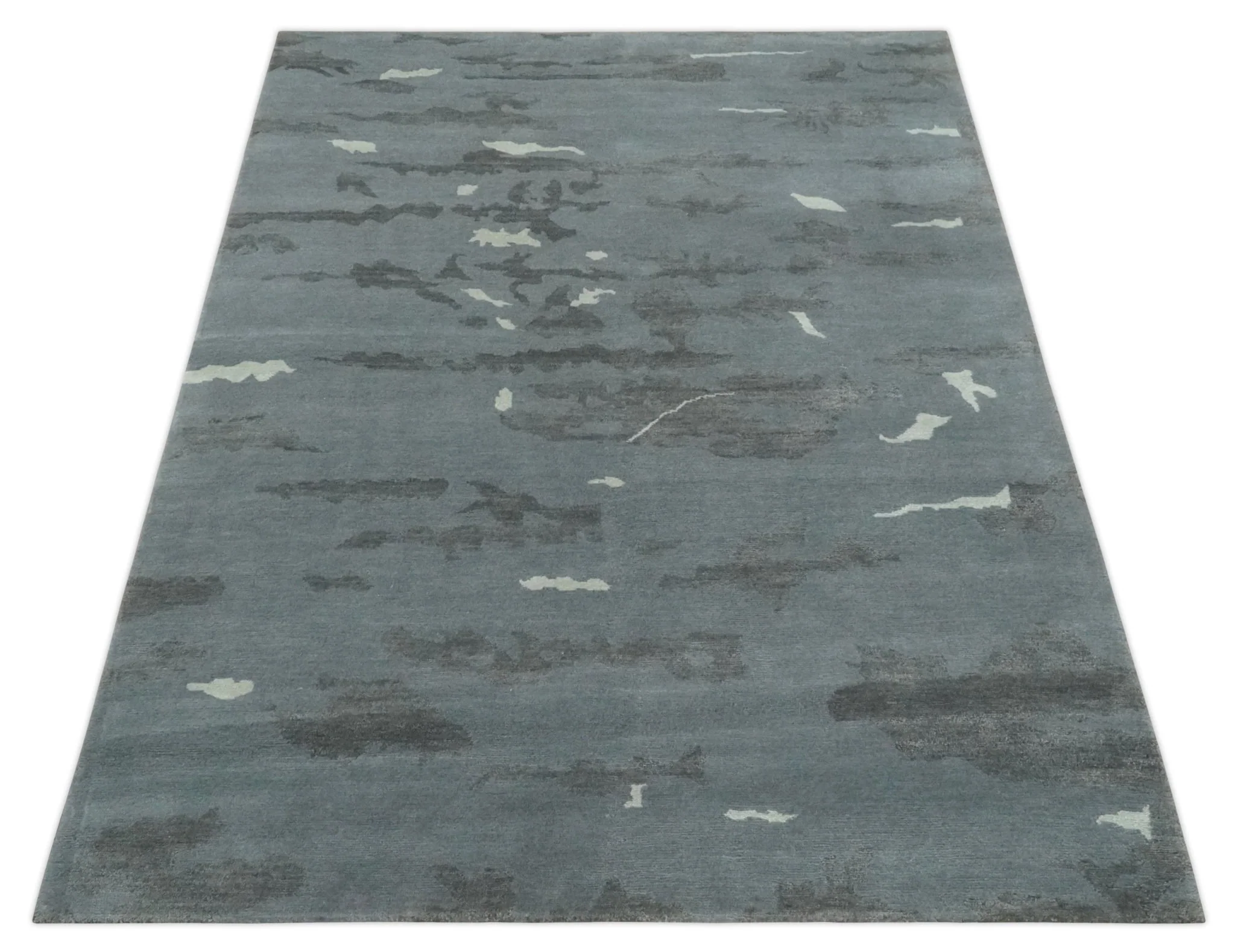 Modern Abstract Gray, Charcoal and Ivory Hand knotted 5x7 wool and Art Silk Area Rug - Image 10