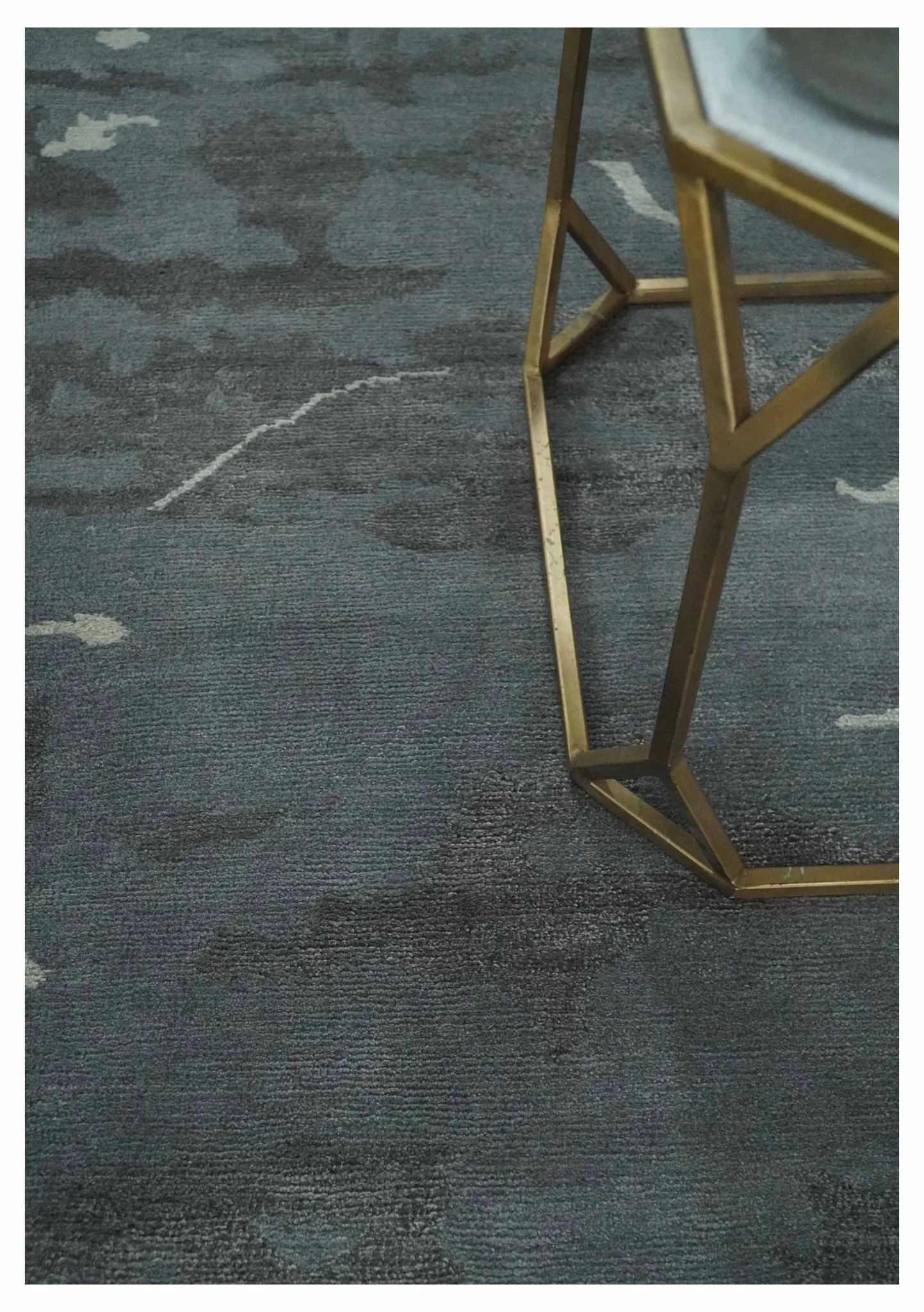 Modern Abstract Gray, Charcoal and Ivory Hand knotted 5x7 wool and Art Silk Area Rug - Image 2