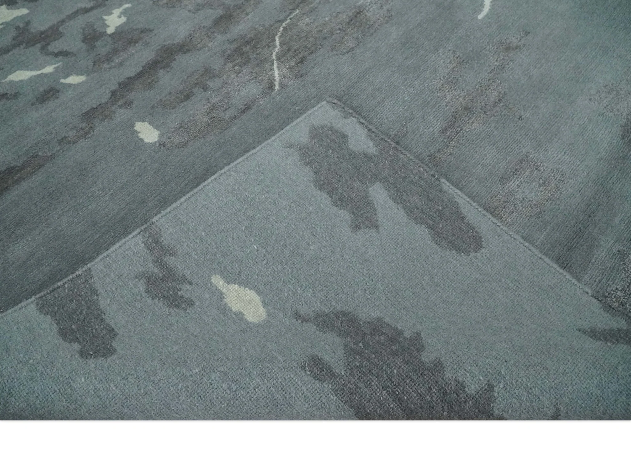 Modern Abstract Gray, Charcoal and Ivory Hand knotted 5x7 wool and Art Silk Area Rug - Image 6