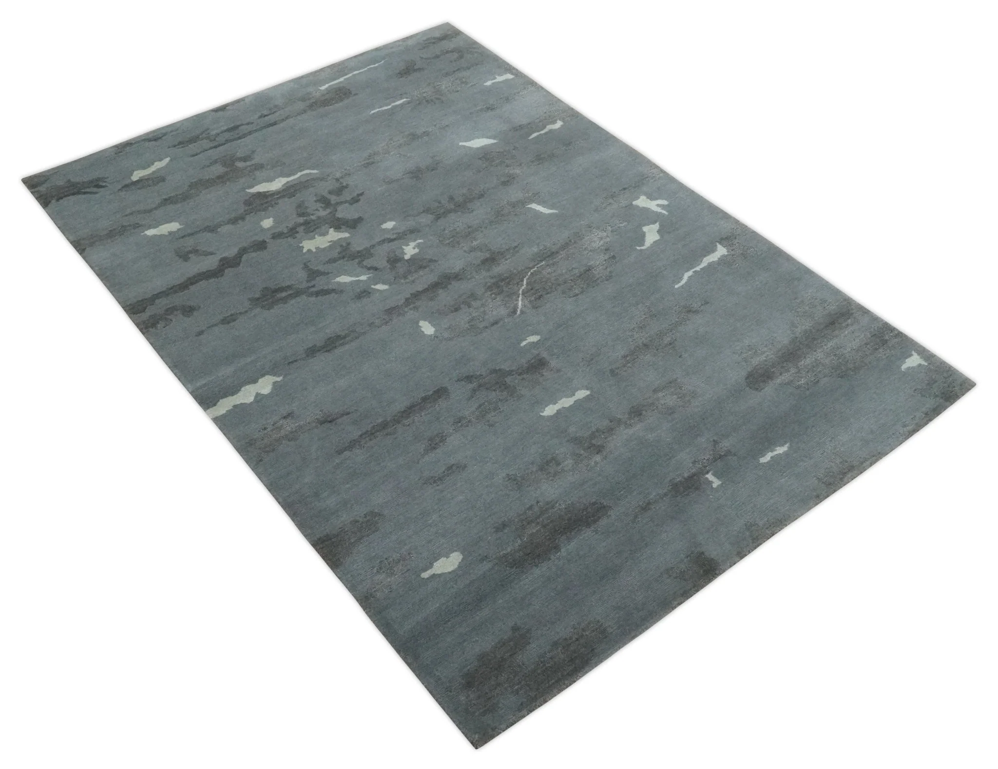 Modern Abstract Gray, Charcoal and Ivory Hand knotted 5x7 wool and Art Silk Area Rug - Image 9
