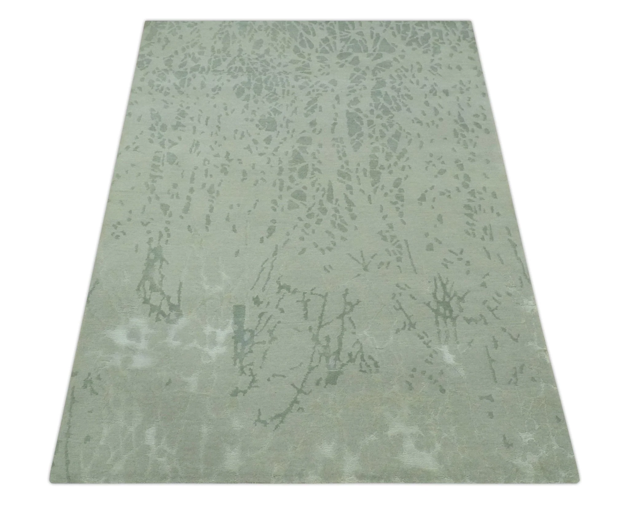 Modern Abstract Gray, Green and Silver Hand loom 4.6x6.6 wool and Art Silk Area Rug - Image 10
