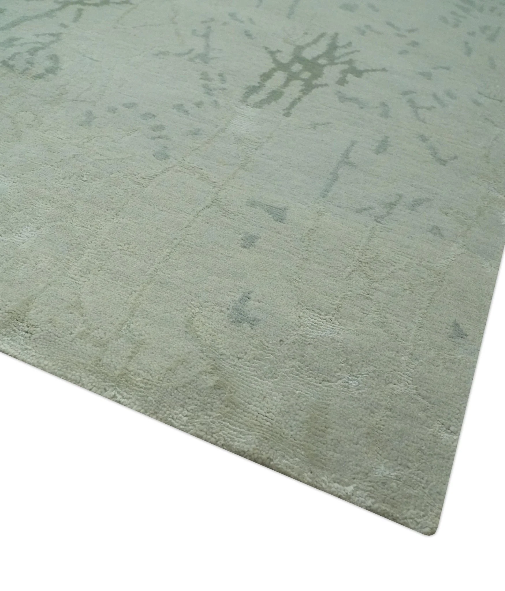 Modern Abstract Gray, Green and Silver Hand loom 4.6x6.6 wool and Art Silk Area Rug - Image 5
