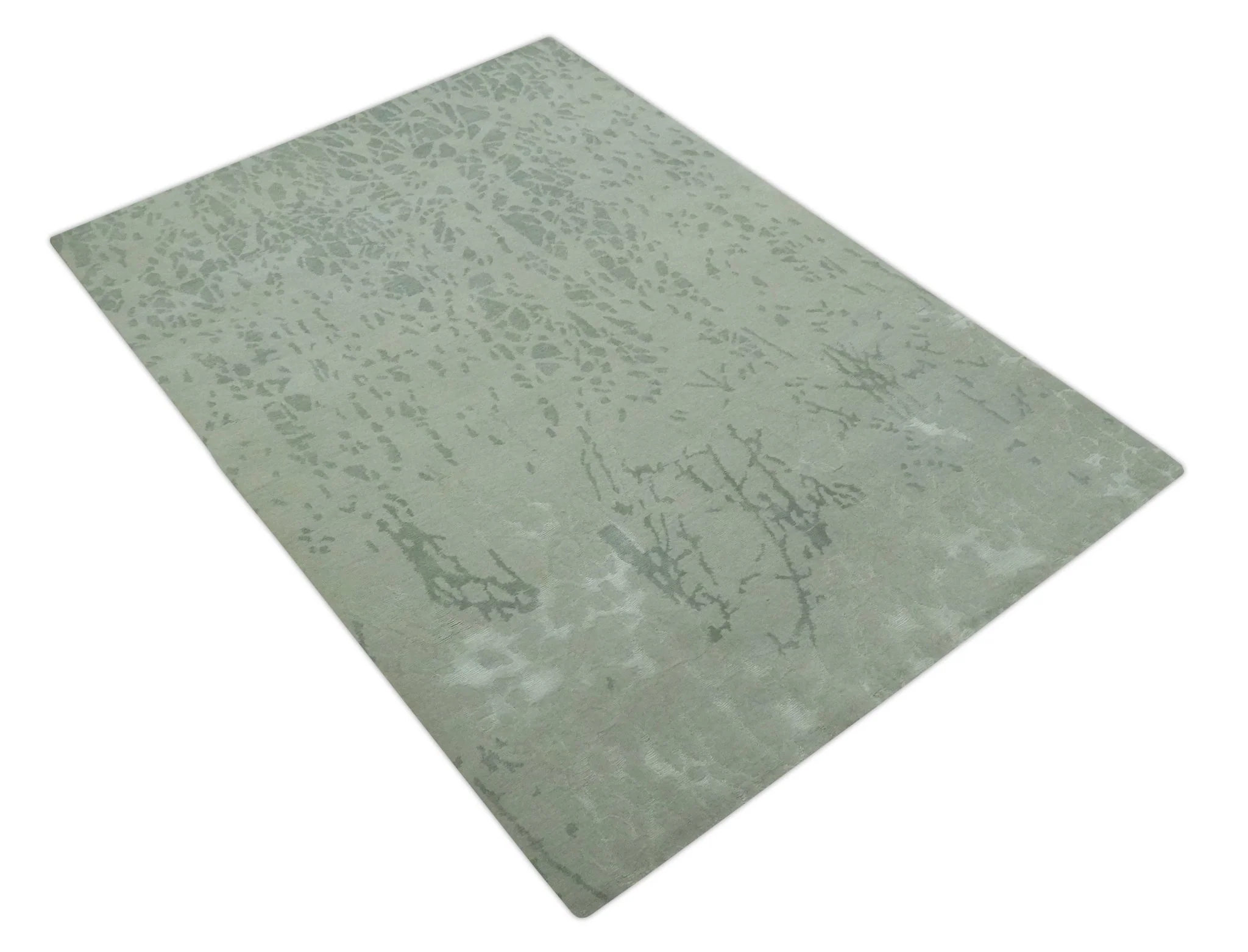 Modern Abstract Gray, Green and Silver Hand loom 4.6x6.6 wool and Art Silk Area Rug - Image 9