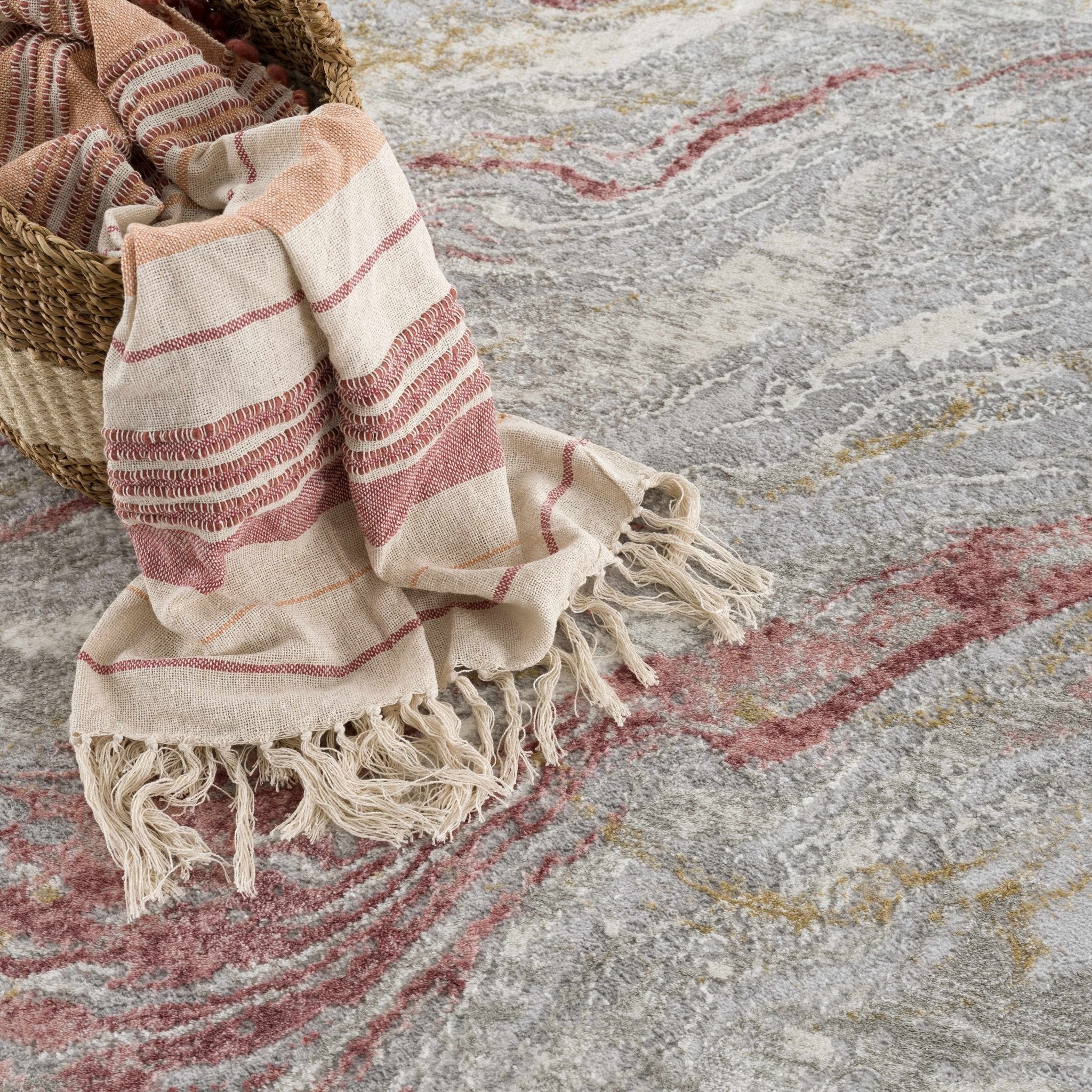 Modern Abstract Gray, Ivory and Maroon Multi Size Area Rug - Image 10