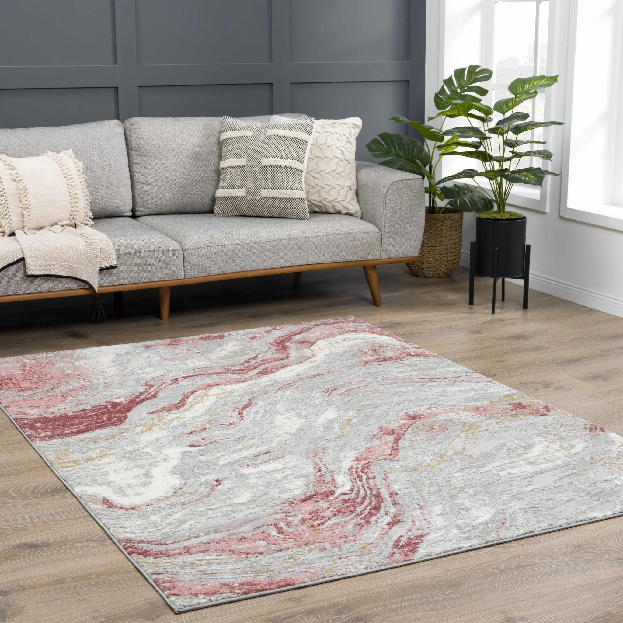 Modern Abstract Gray, Ivory and Maroon Multi Size Area Rug - Image 13