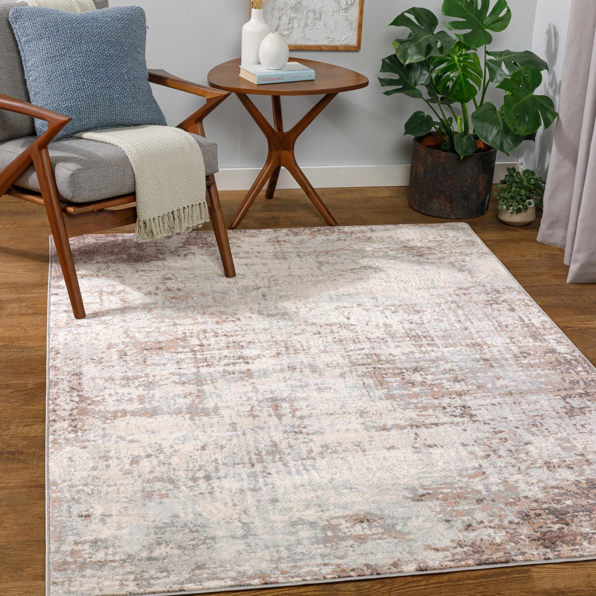 Modern Abstract Gray, Ivory and Peach Multi size Area Rug - Image 8