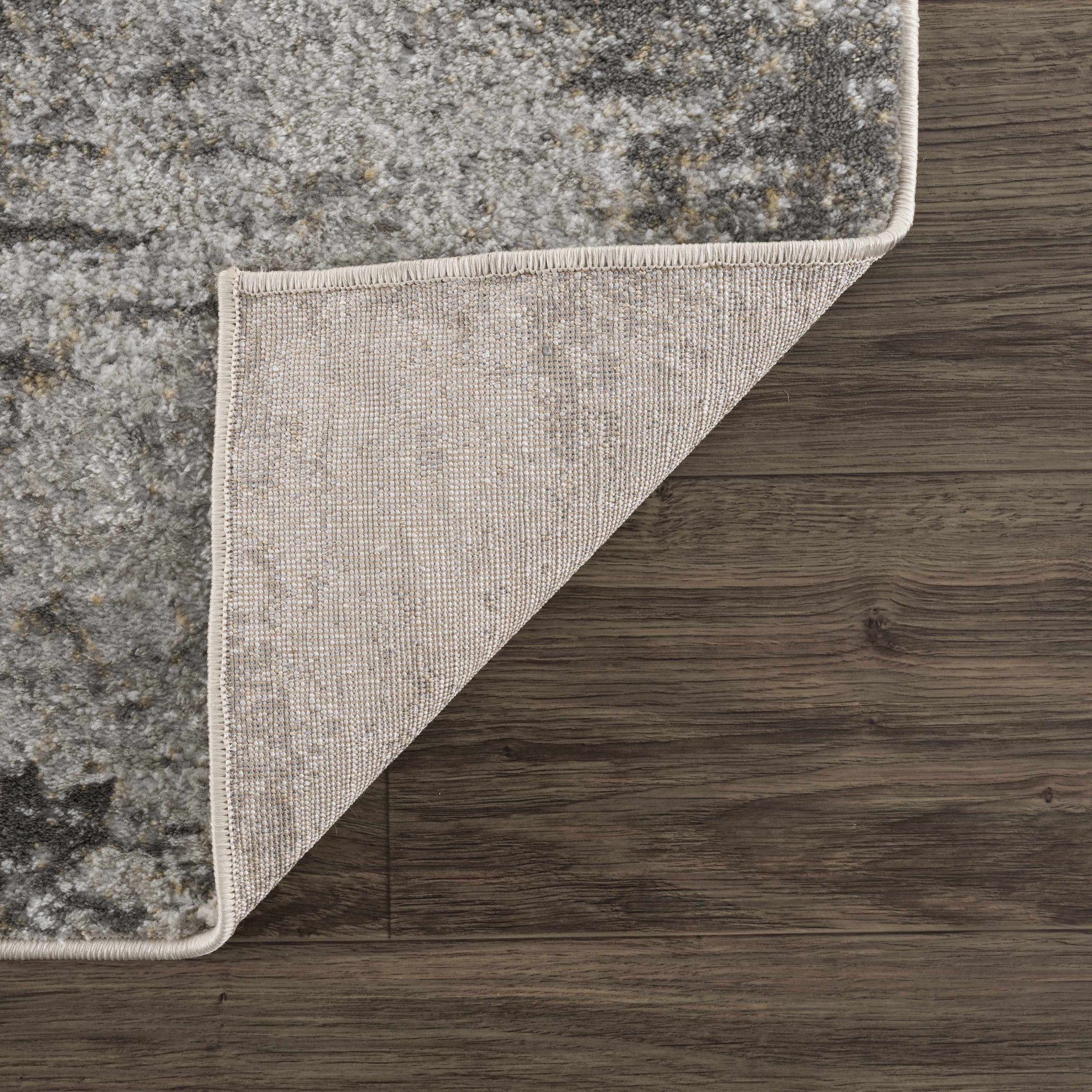 Modern Abstract Gray, Off White and Mustard Medium Pile Washable Area Rug - Image 3