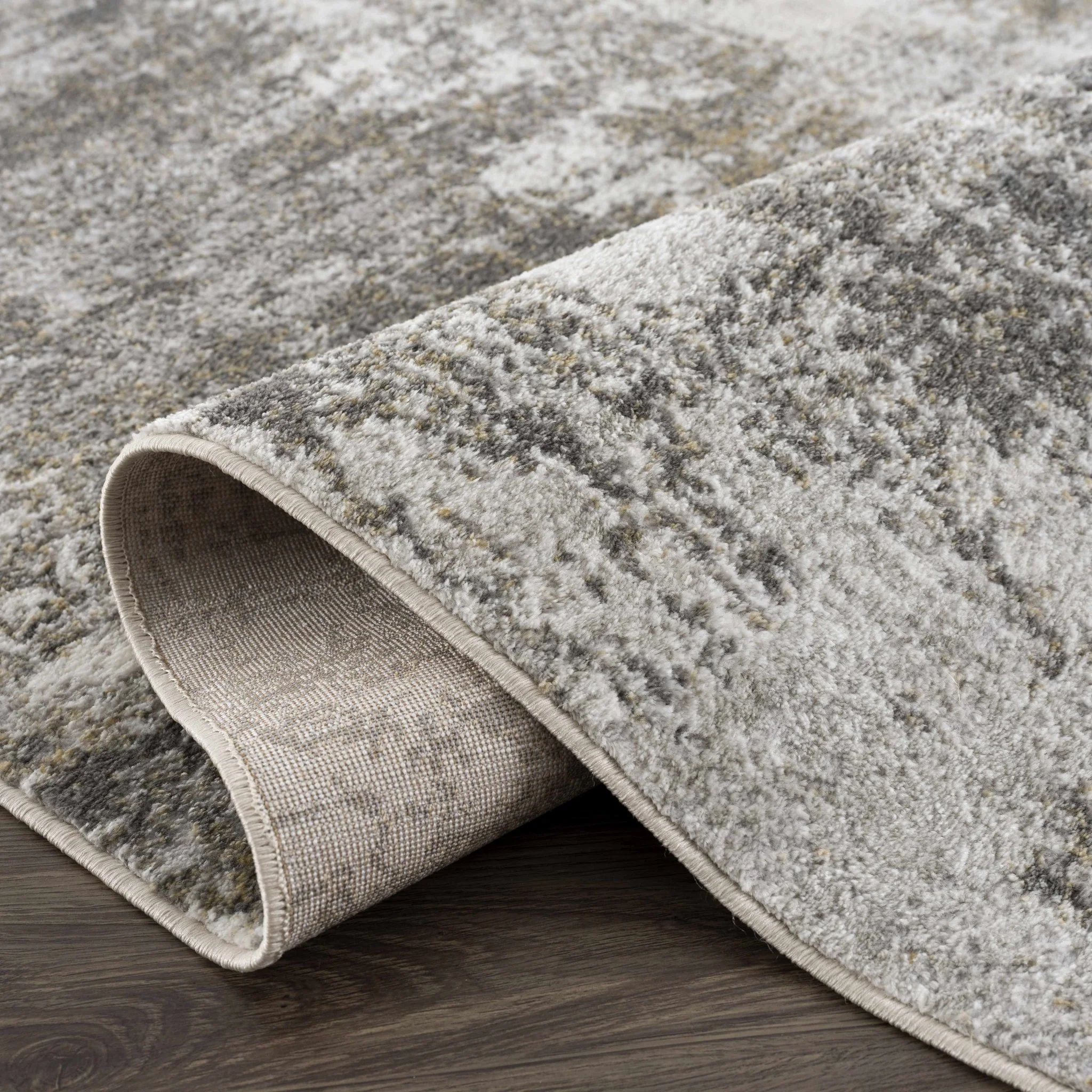 Modern Abstract Gray, Off White and Mustard Medium Pile Washable Area Rug - Image 4