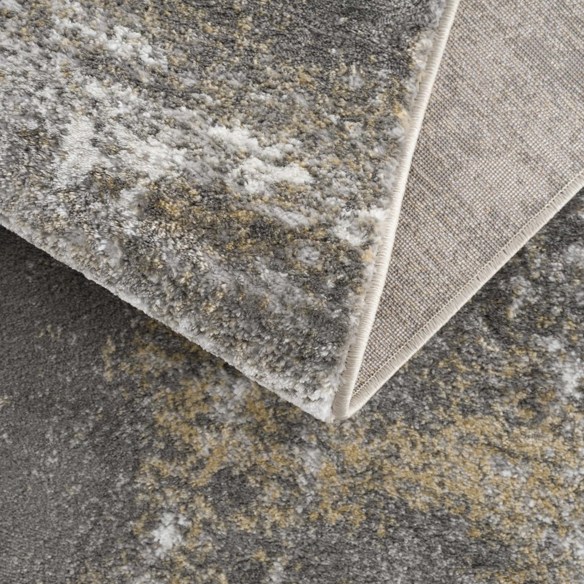 Modern Abstract Gray, Off White and Mustard Medium Pile Washable Area Rug - Image 6
