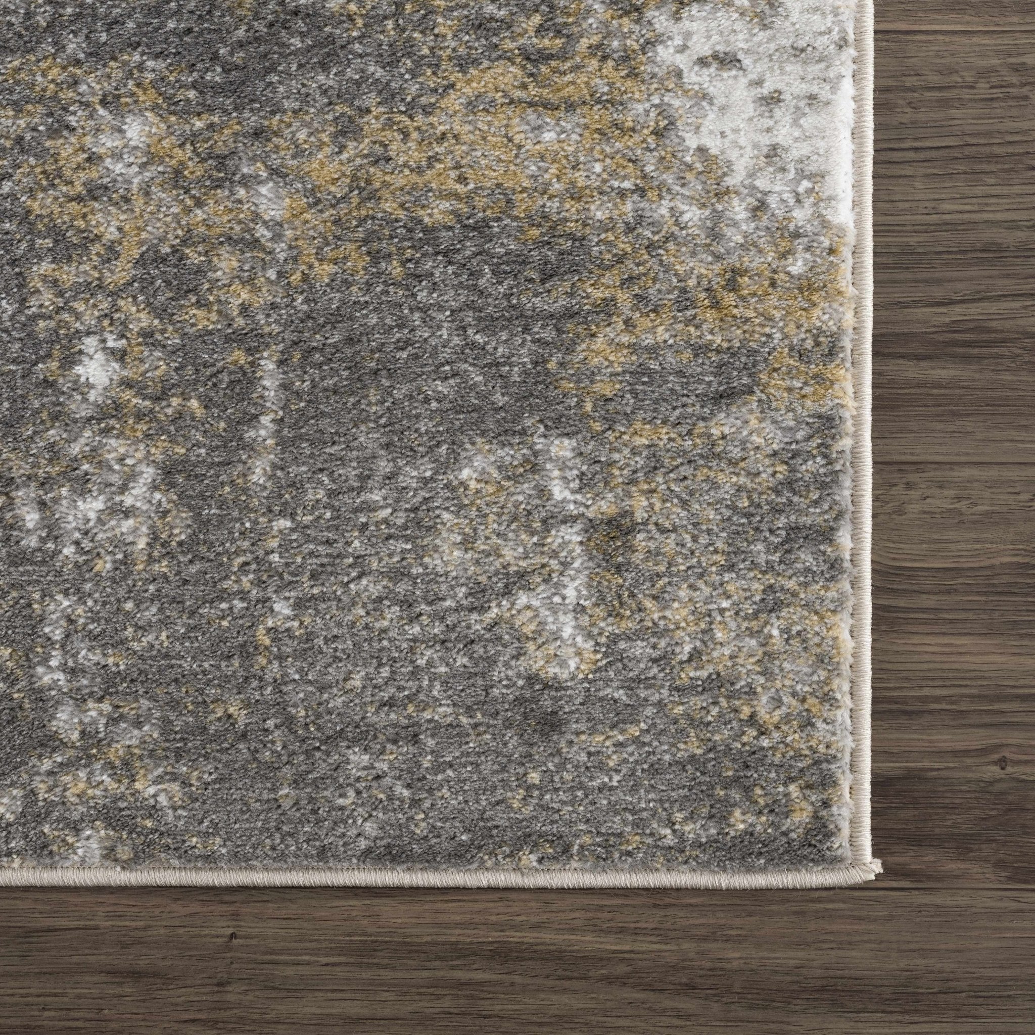 Modern Abstract Gray, Off White and Mustard Medium Pile Washable Area Rug - Image 7