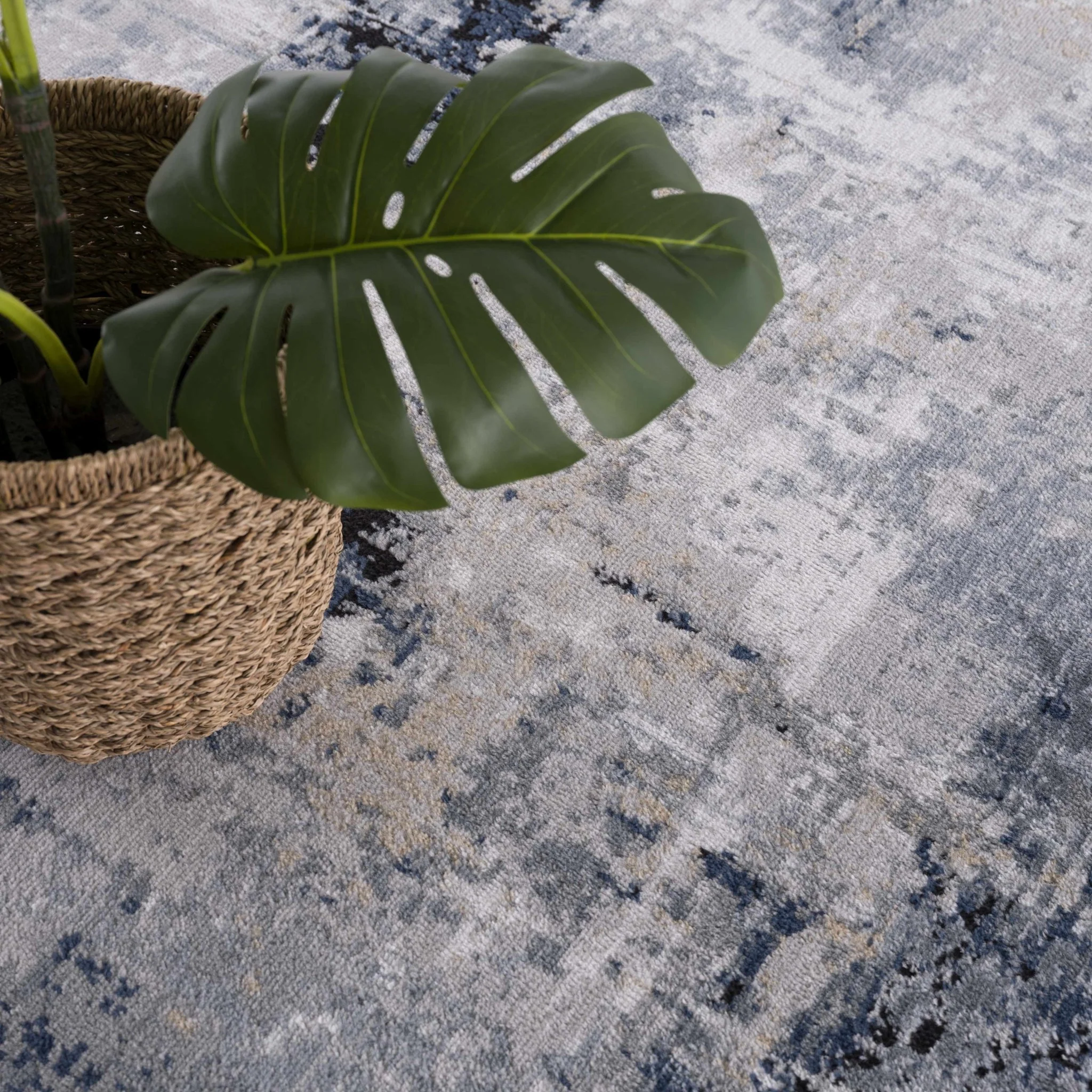 Modern abstract Gray, Silver, Blue and Charcoal Contemporary Area Rug - Image 15