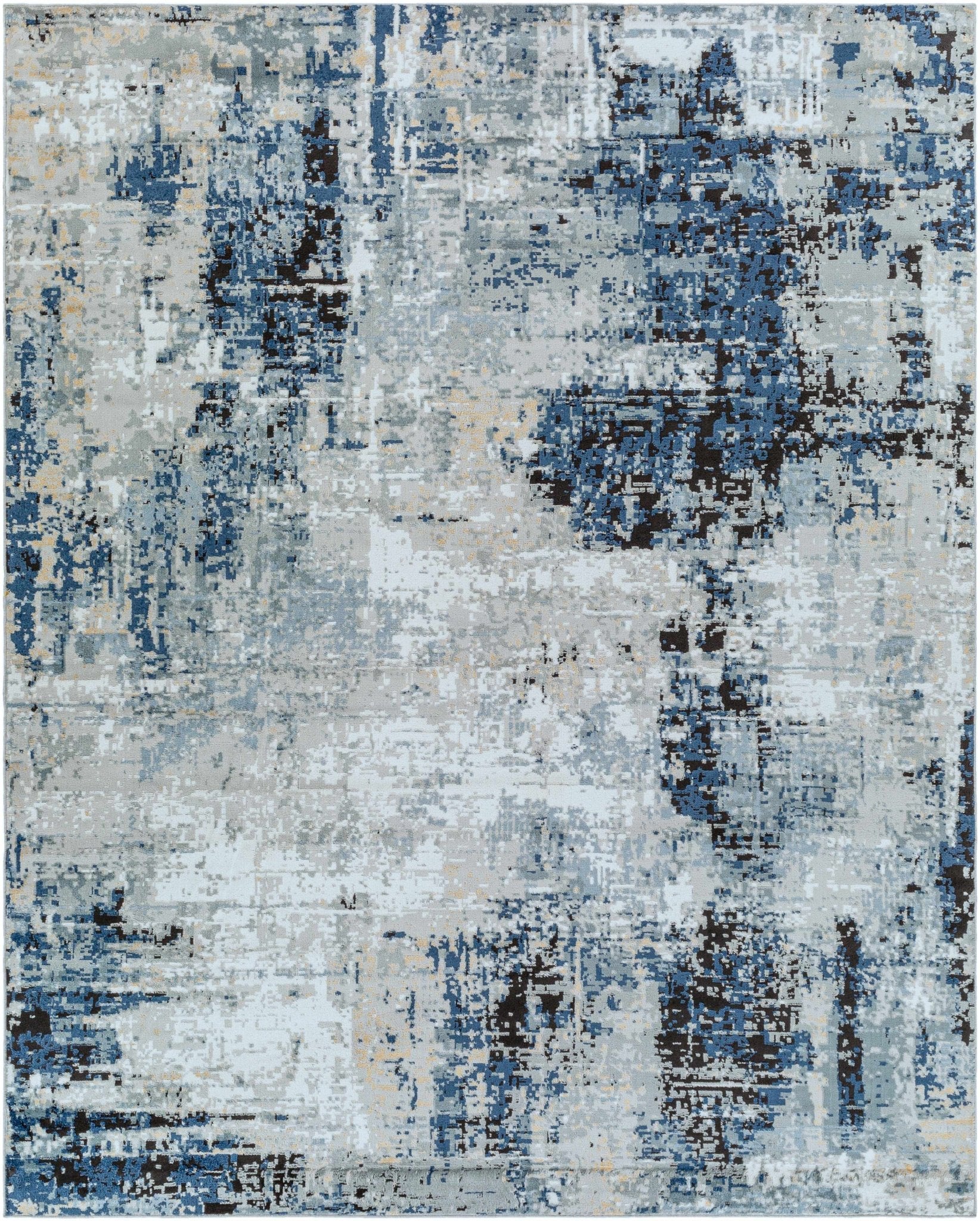 Modern abstract Gray, Silver, Blue and Charcoal Contemporary Area Rug - Image 16