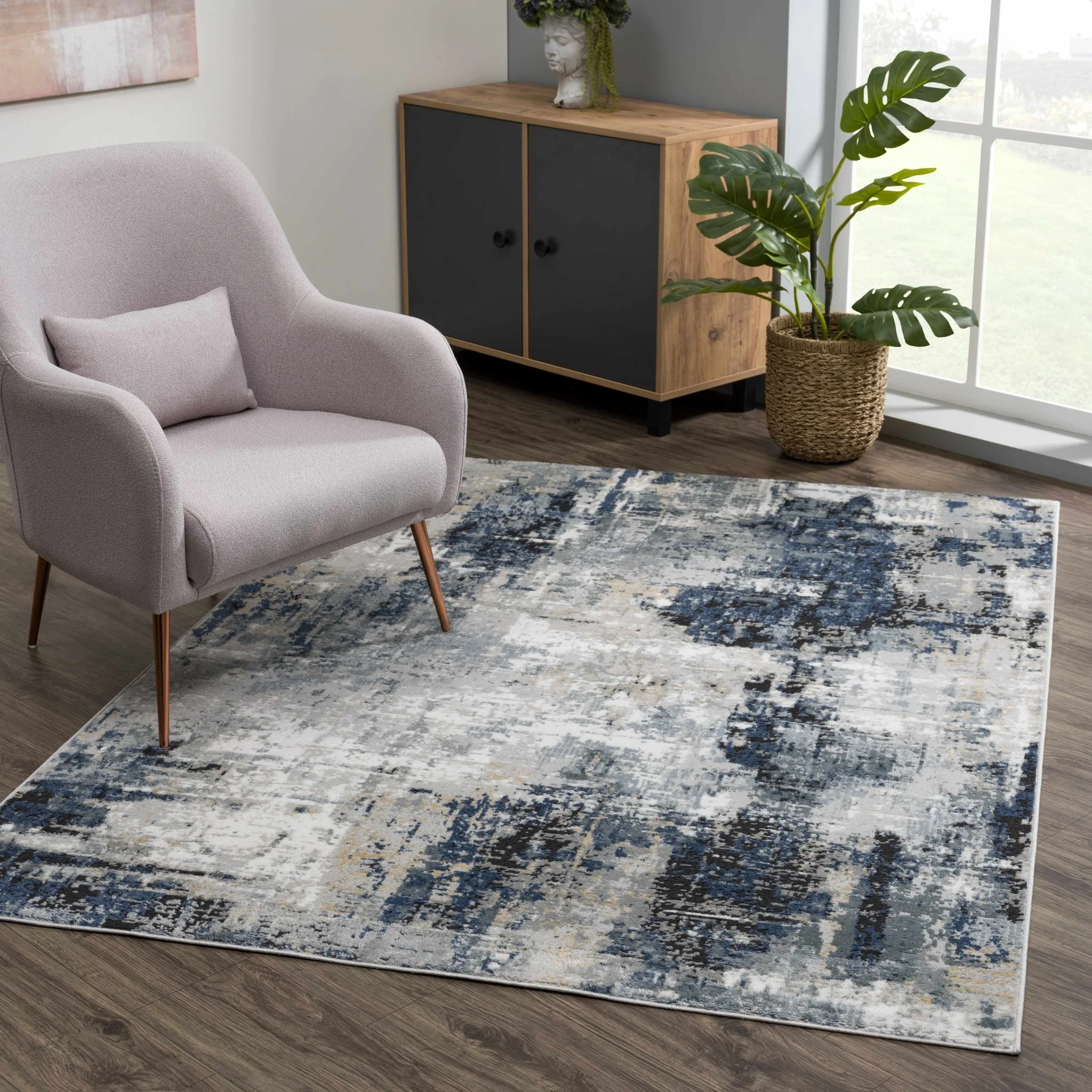 Modern abstract Gray, Silver, Blue and Charcoal Contemporary Area Rug - Image 18