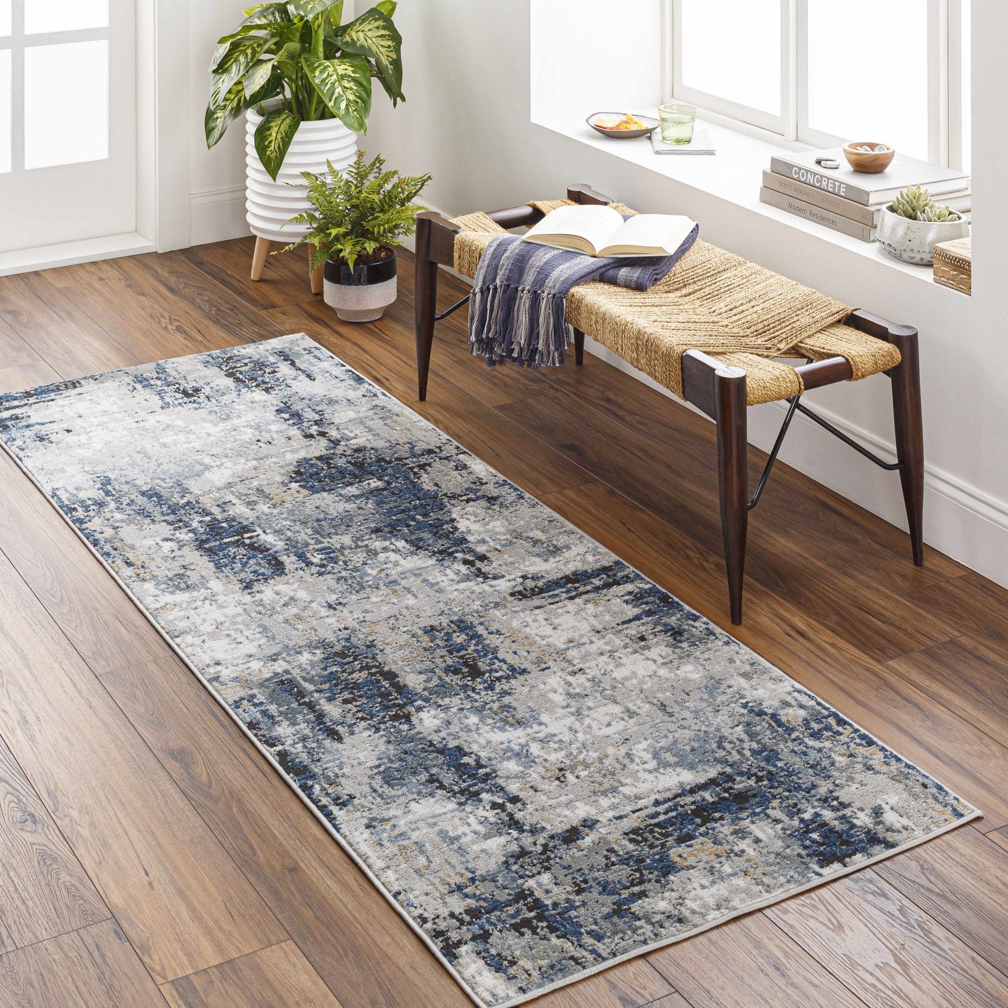 Modern abstract Gray, Silver, Blue and Charcoal Contemporary Area Rug - Image 24