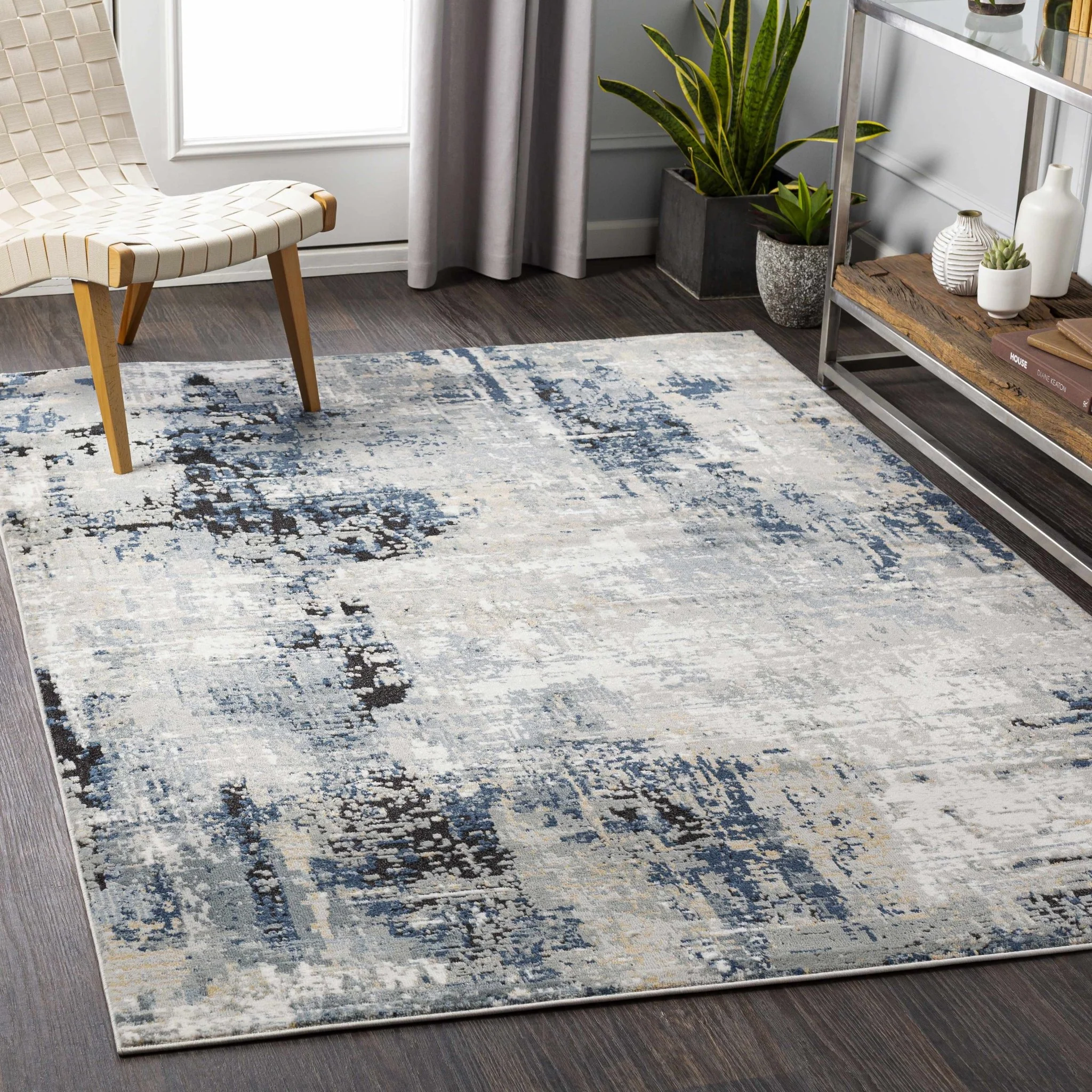 Modern abstract Gray, Silver, Blue and Charcoal Contemporary Area Rug - Image 3