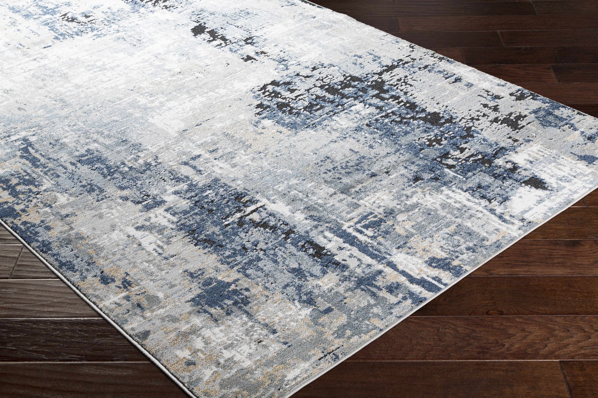 Modern abstract Gray, Silver, Blue and Charcoal Contemporary Area Rug - Image 4