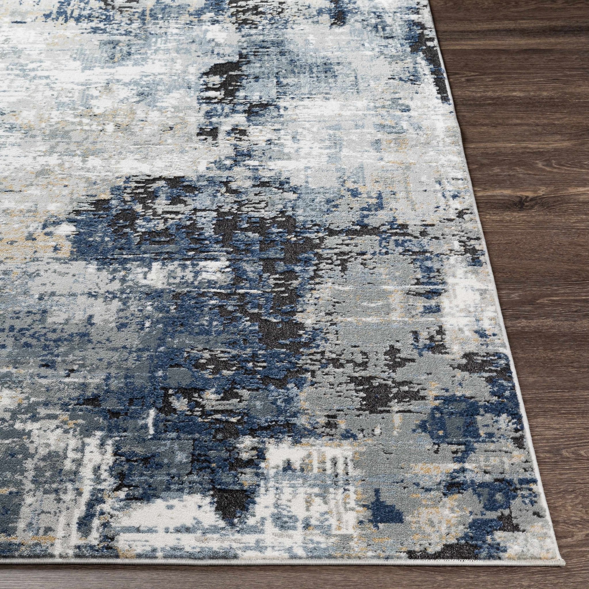 Modern abstract Gray, Silver, Blue and Charcoal Contemporary Area Rug - Image 5