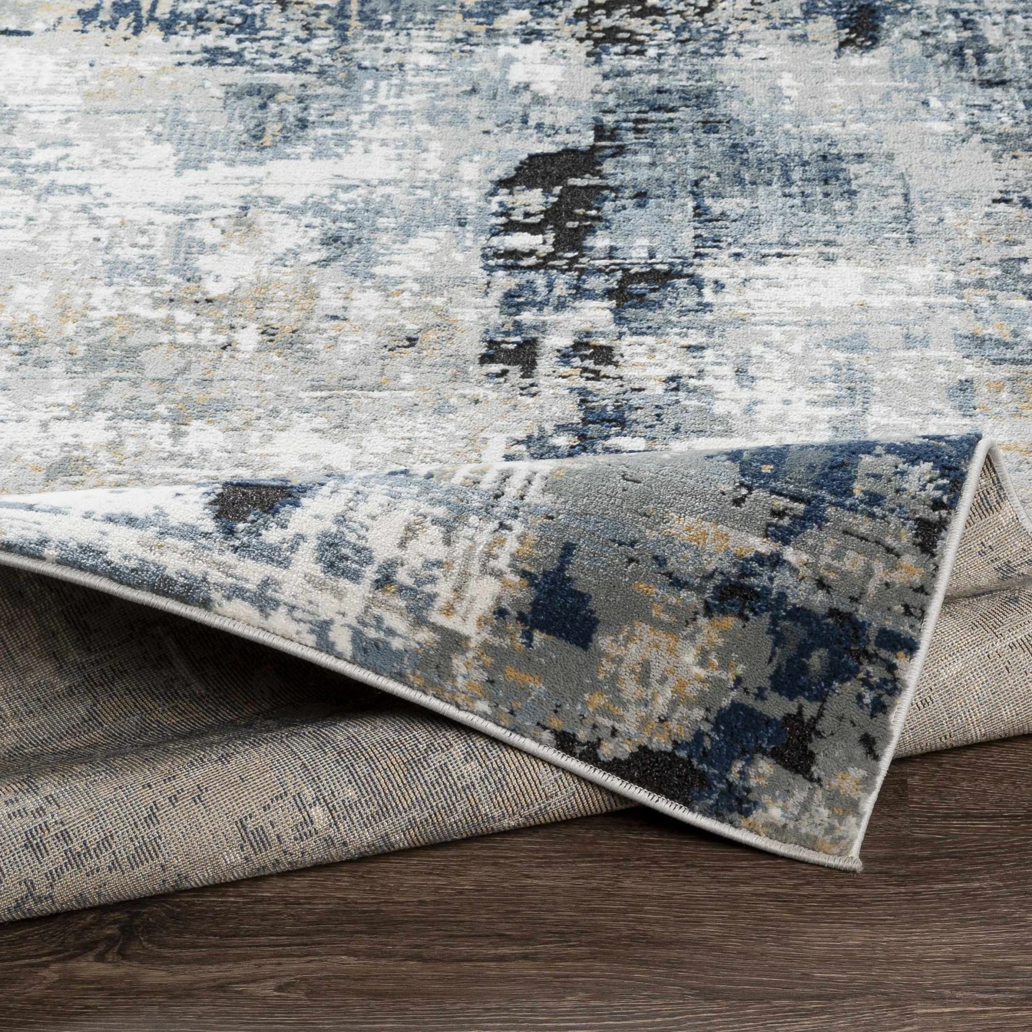 Modern abstract Gray, Silver, Blue and Charcoal Contemporary Area Rug - Image 6