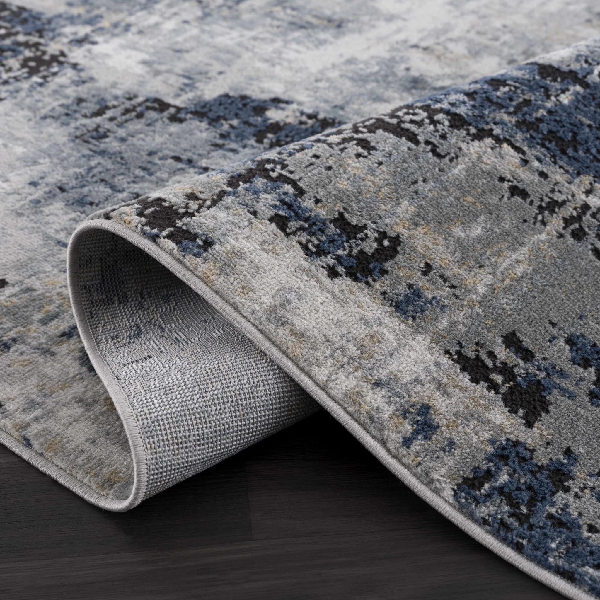 Modern abstract Gray, Silver, Blue and Charcoal Contemporary Area Rug - Image 8