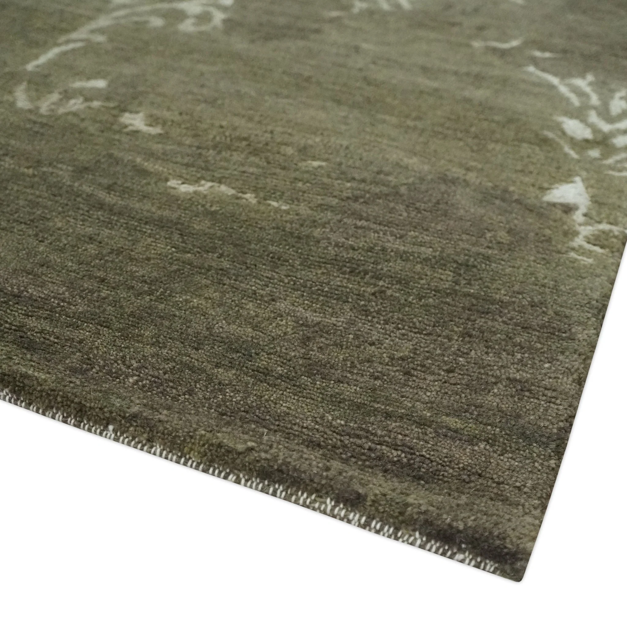 Modern Abstract Green and Silver Hand loom wool and Art Silk Area Rug - Image 6