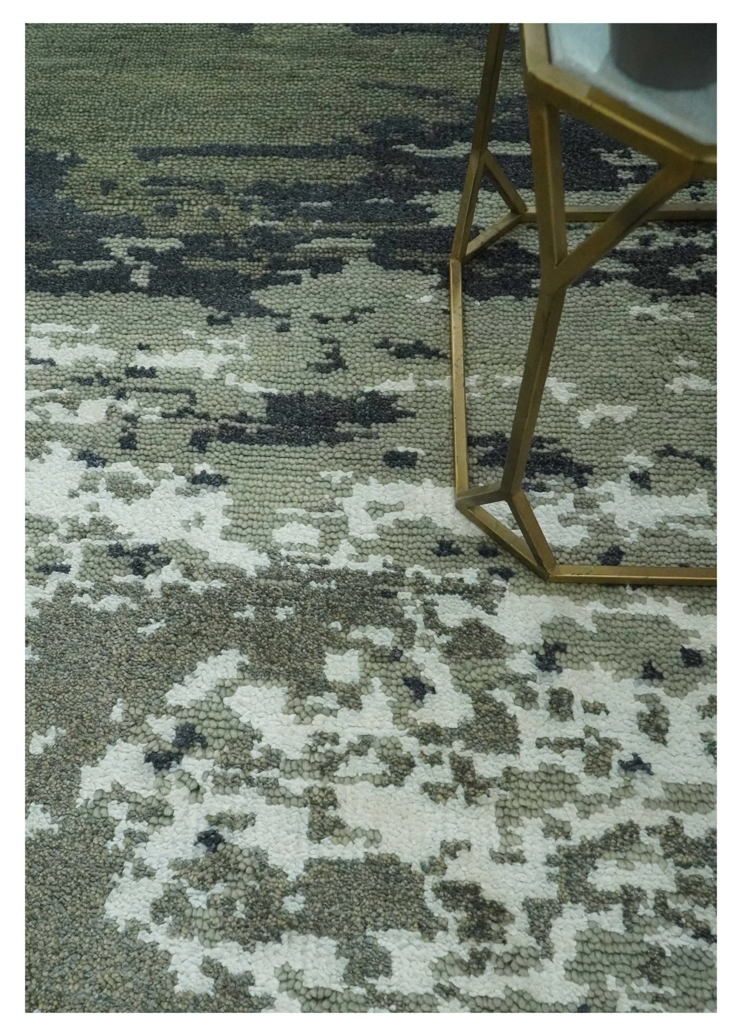 Modern abstract Green, Charcoal, Ivory and silver Hand Knotted 5x8 wool Area Rug - Image 2