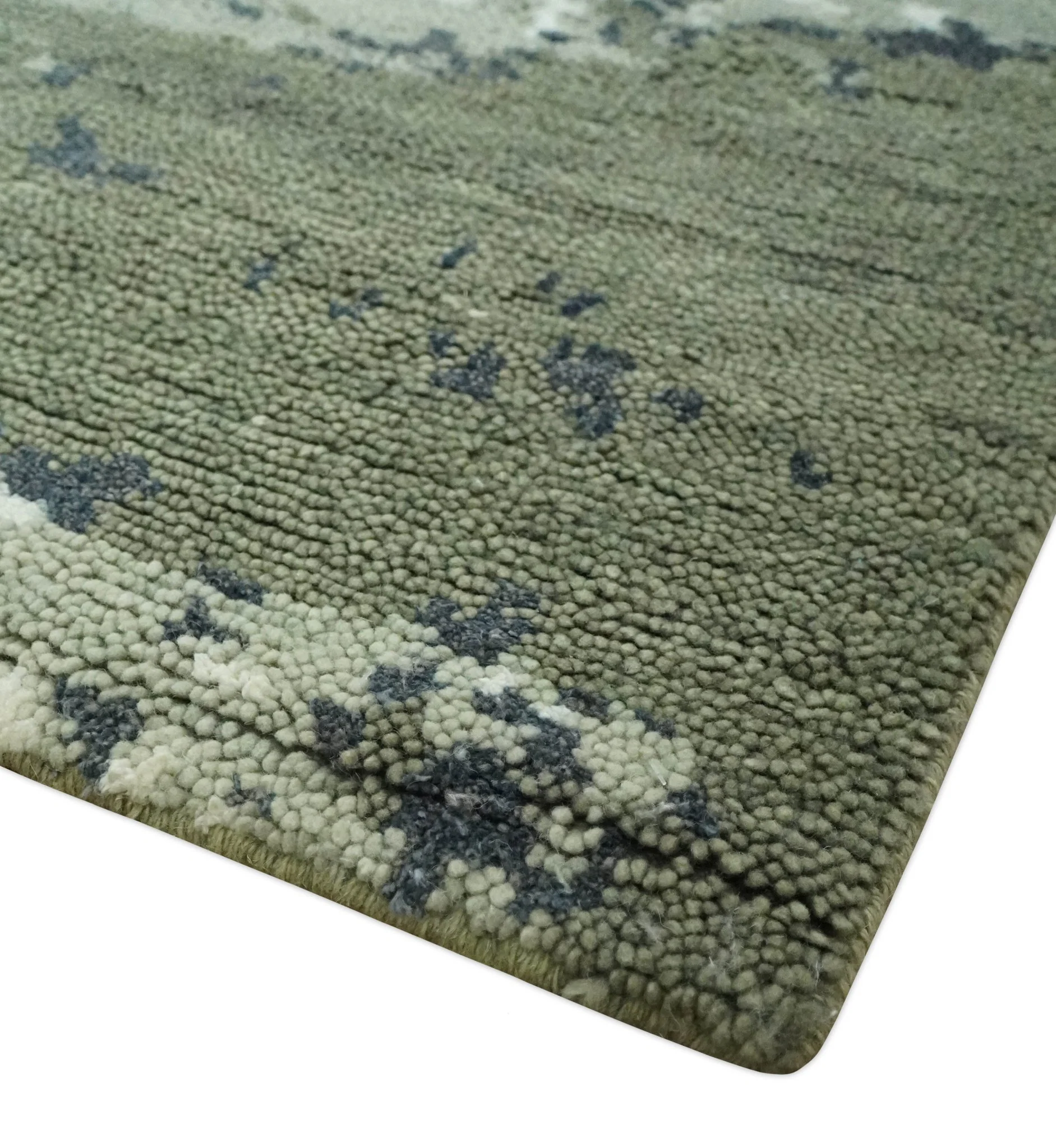 Modern abstract Green, Charcoal, Ivory and silver Hand Knotted 5x8 wool Area Rug - Image 5