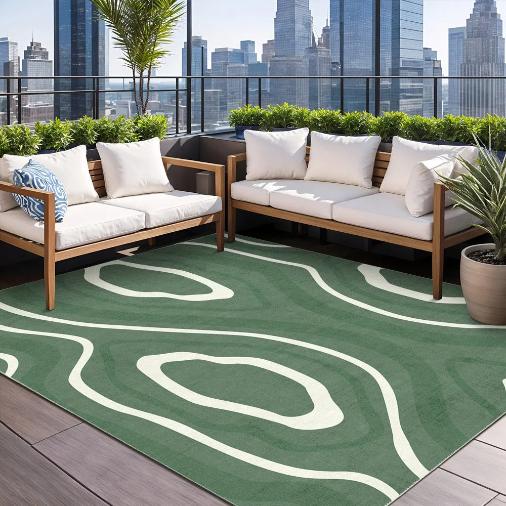 Modern Abstract Green Machine Washable Cotton Area Rug - Image 3