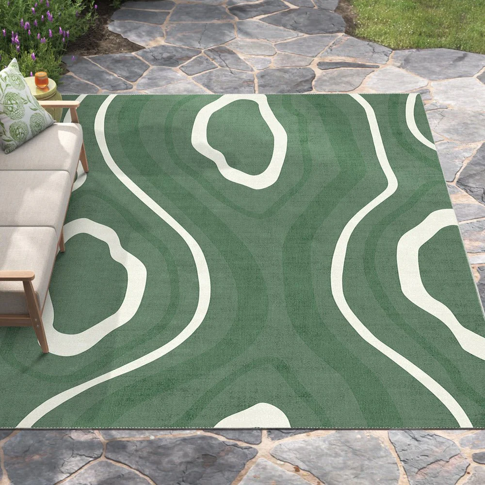 Modern Abstract Green Machine Washable Cotton Area Rug - Image 5