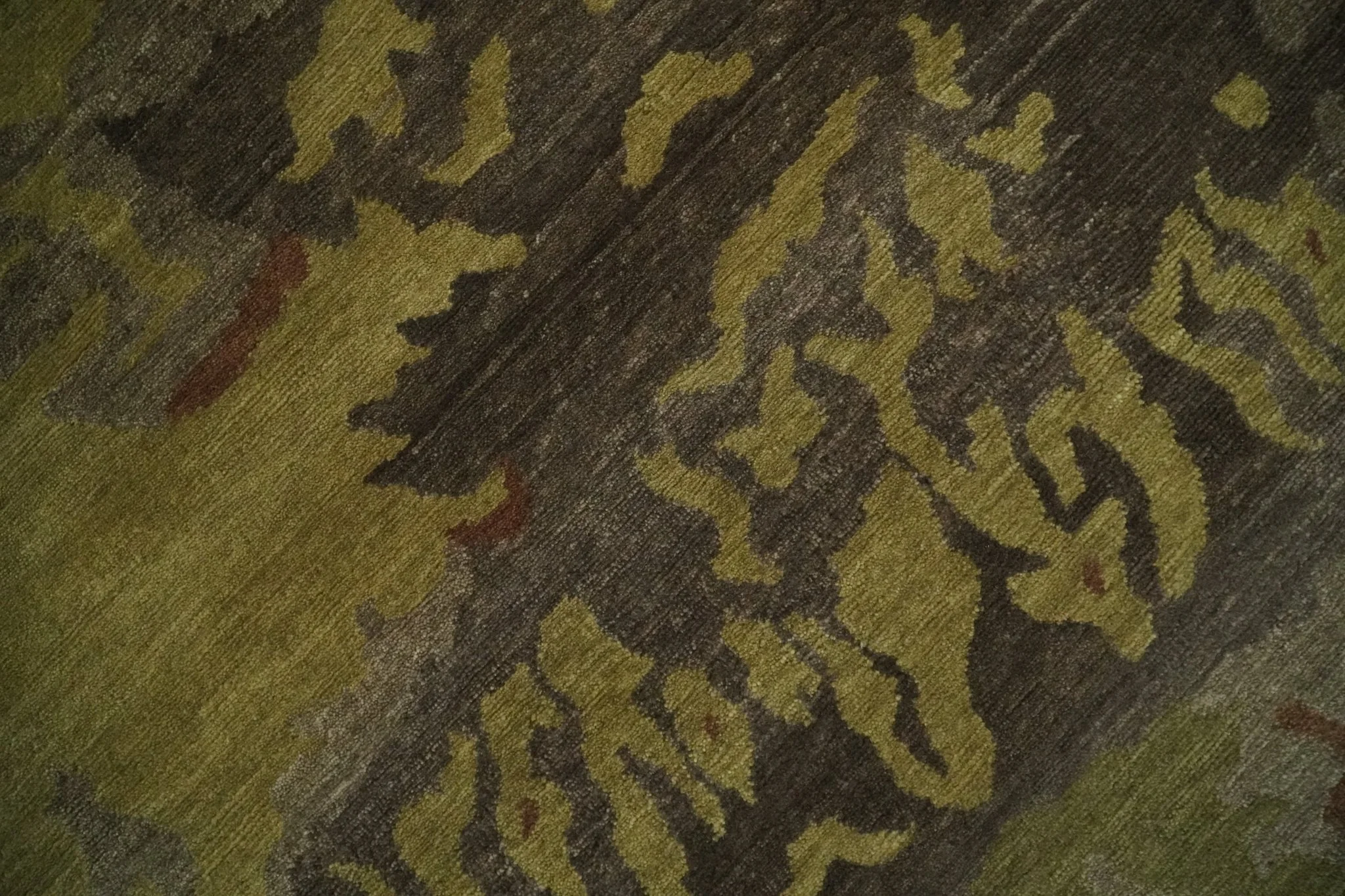 Modern Abstract Green, Olive, Charcoal and Brown Hand knotted 6x9 wool Area Rug - Image 4