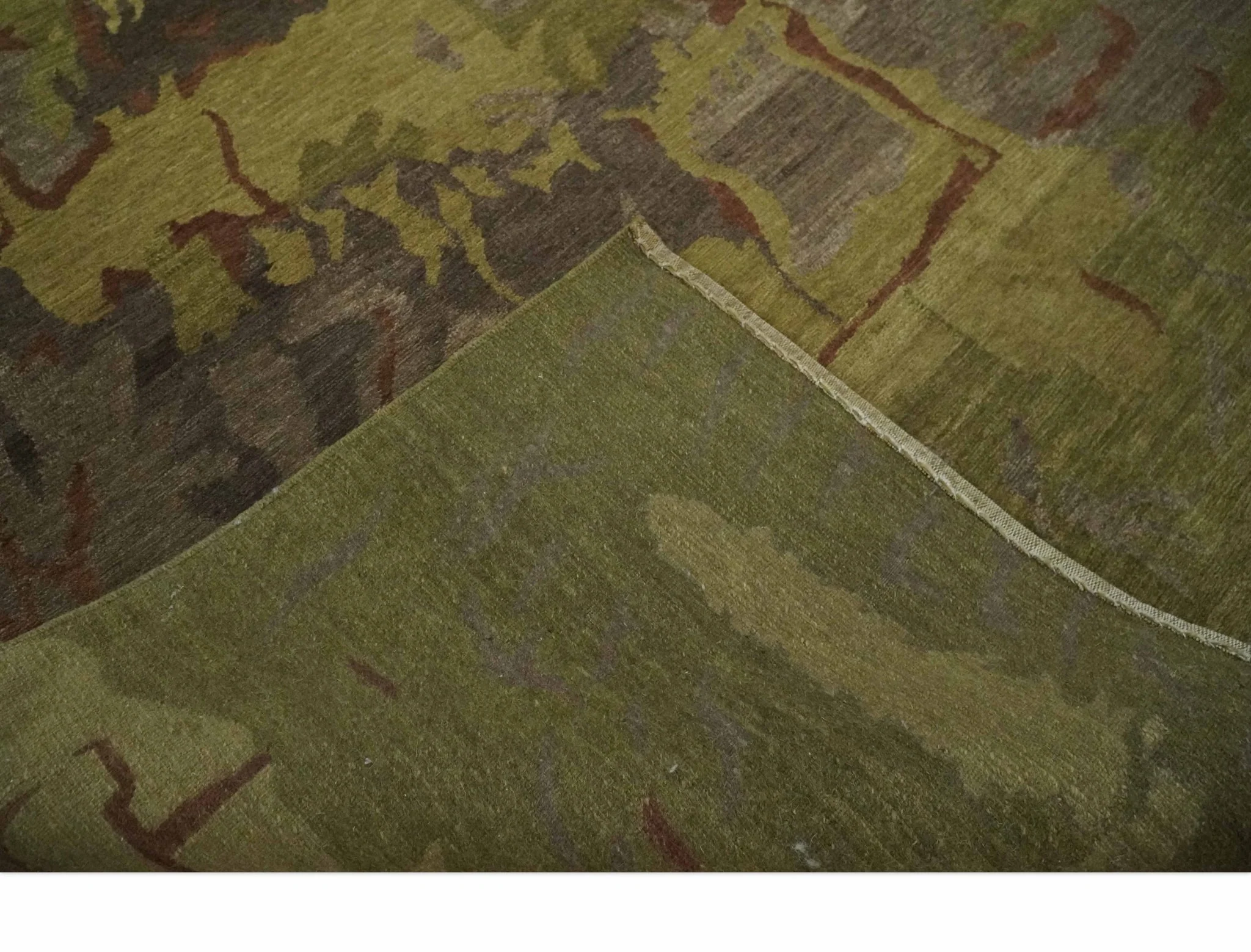 Modern Abstract Green, Olive, Charcoal and Brown Hand knotted 6x9 wool Area Rug - Image 6