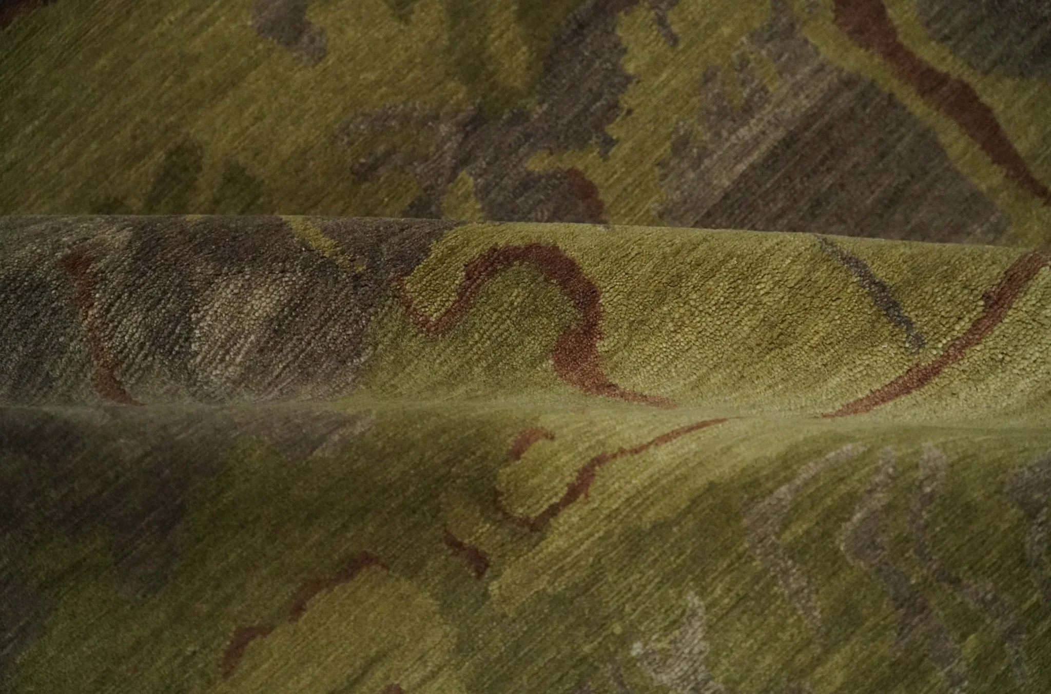 Modern Abstract Green, Olive, Charcoal and Brown Hand knotted 6x9 wool Area Rug - Image 7