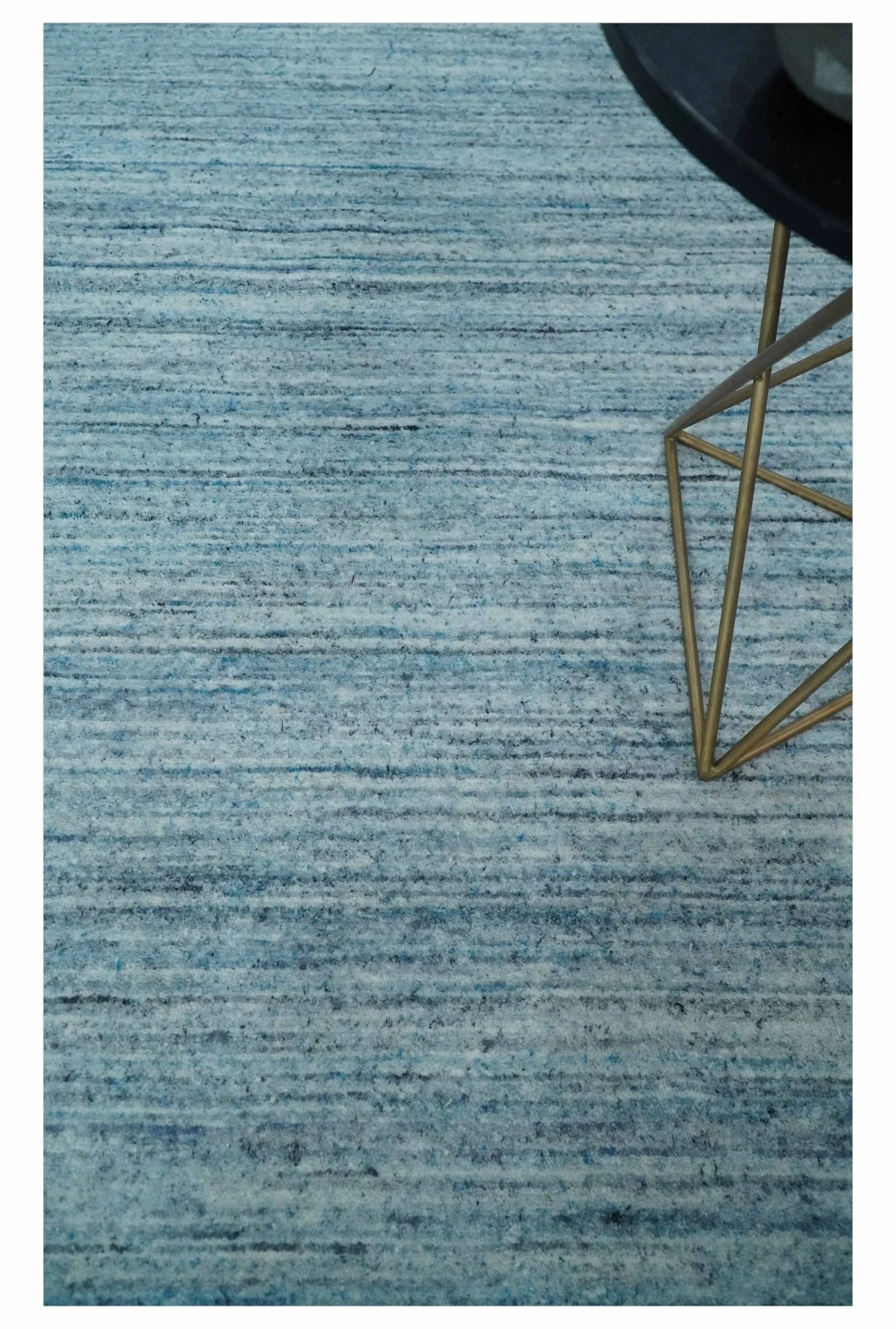 Modern Solid Handloom Aqua and Silver 8x10 Contemporary Wool Area Rug - Image 2