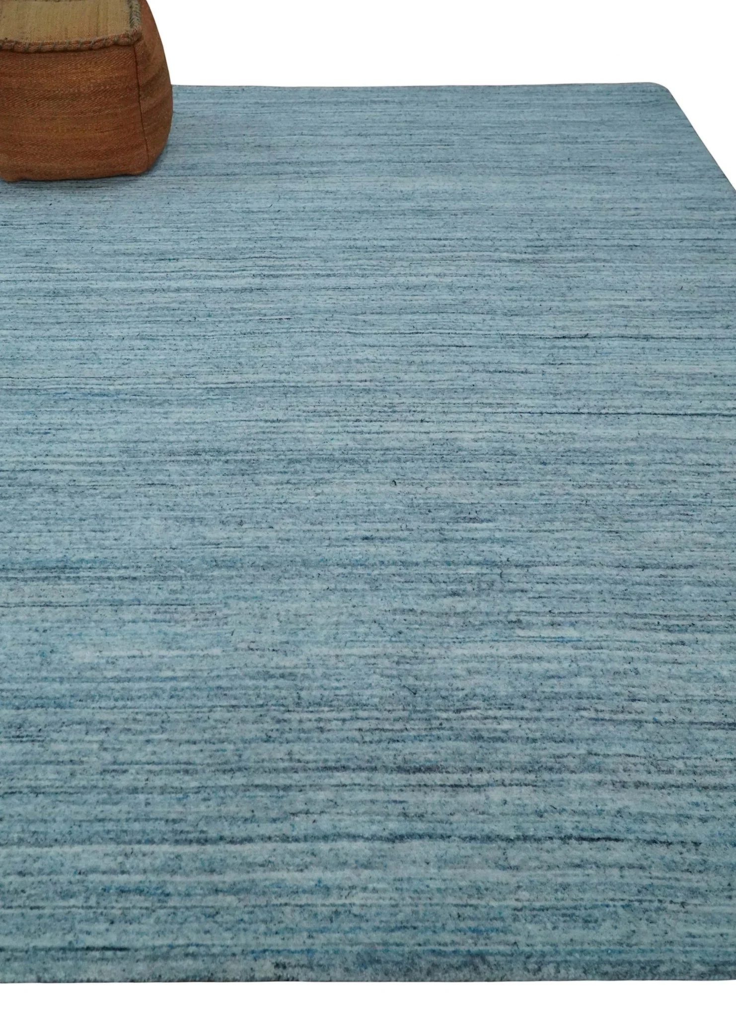 Modern Solid Handloom Aqua and Silver 8x10 Contemporary Wool Area Rug - Image 3