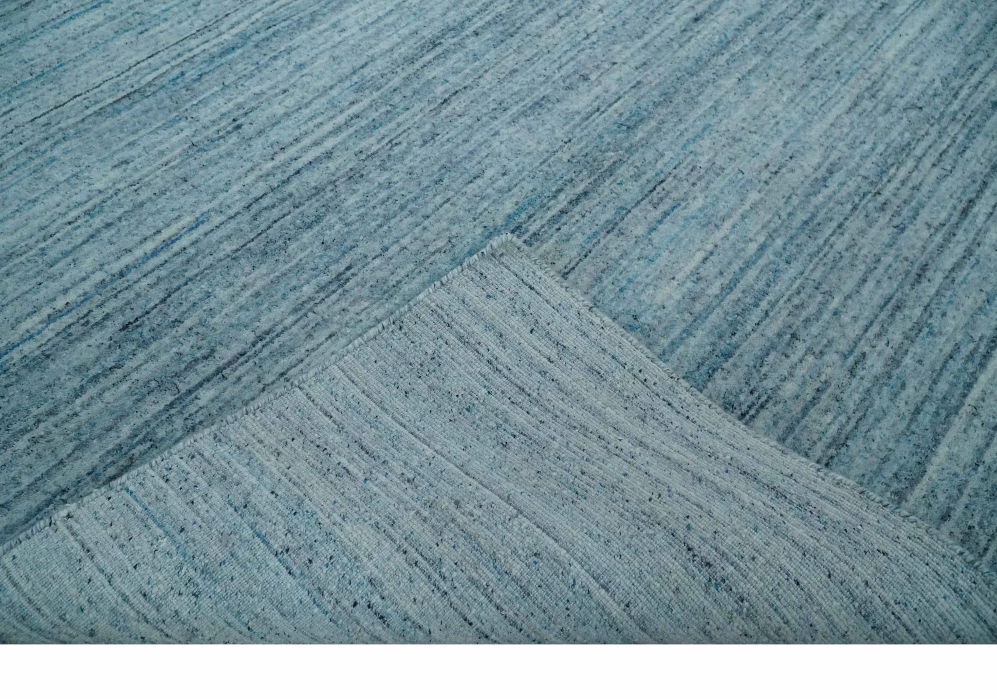 Modern Solid Handloom Aqua and Silver 8x10 Contemporary Wool Area Rug - Image 6