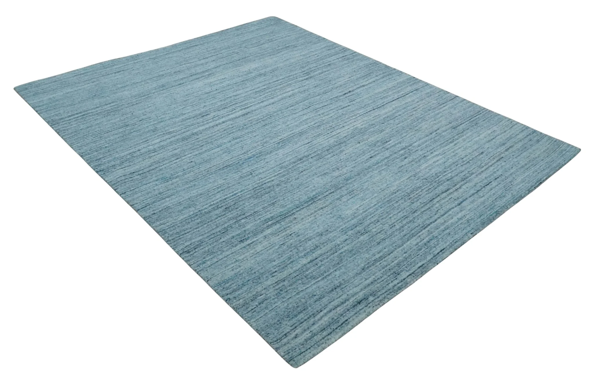 Modern Solid Handloom Aqua and Silver 8x10 Contemporary Wool Area Rug - Image 8