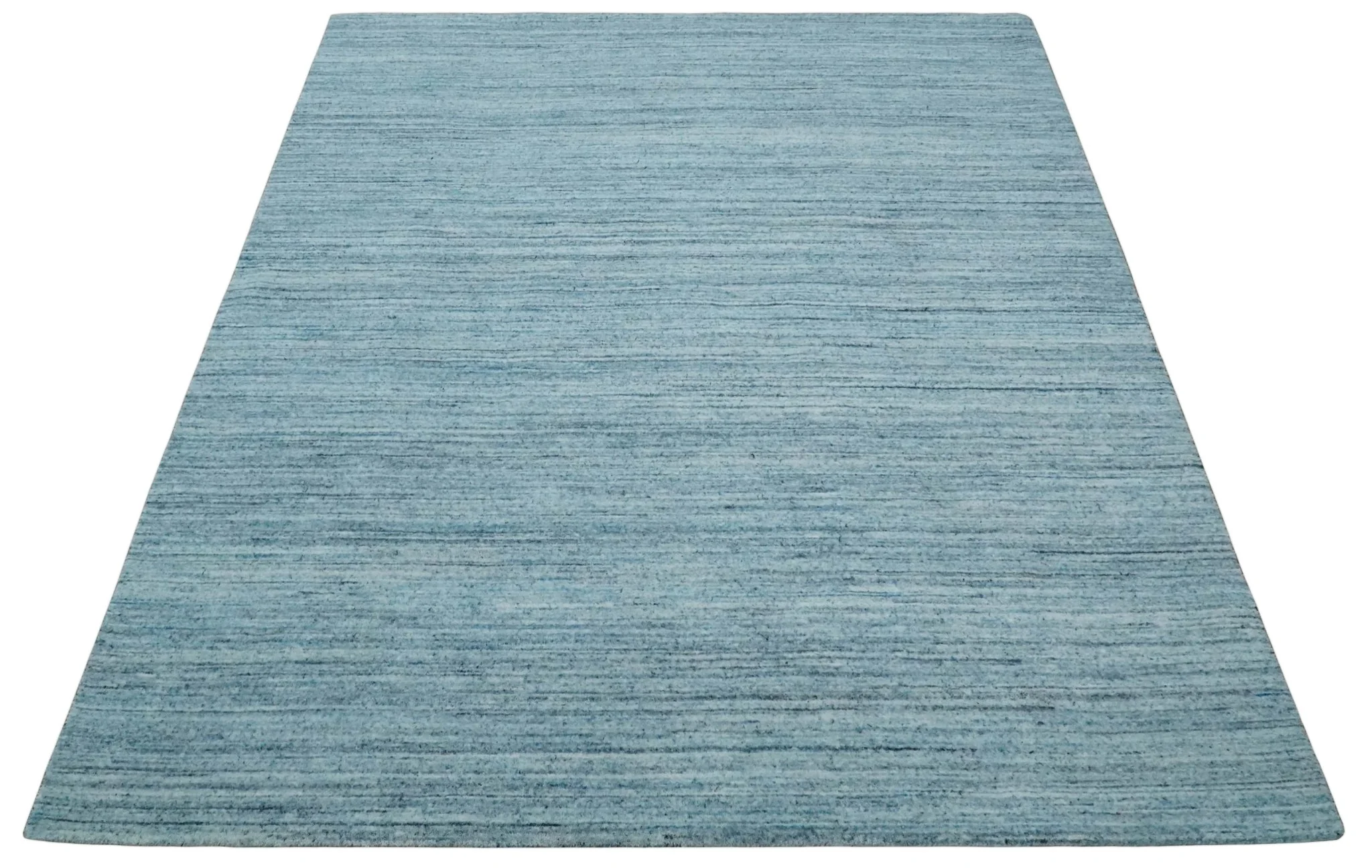 Modern Solid Handloom Aqua and Silver 8x10 Contemporary Wool Area Rug - Image 9