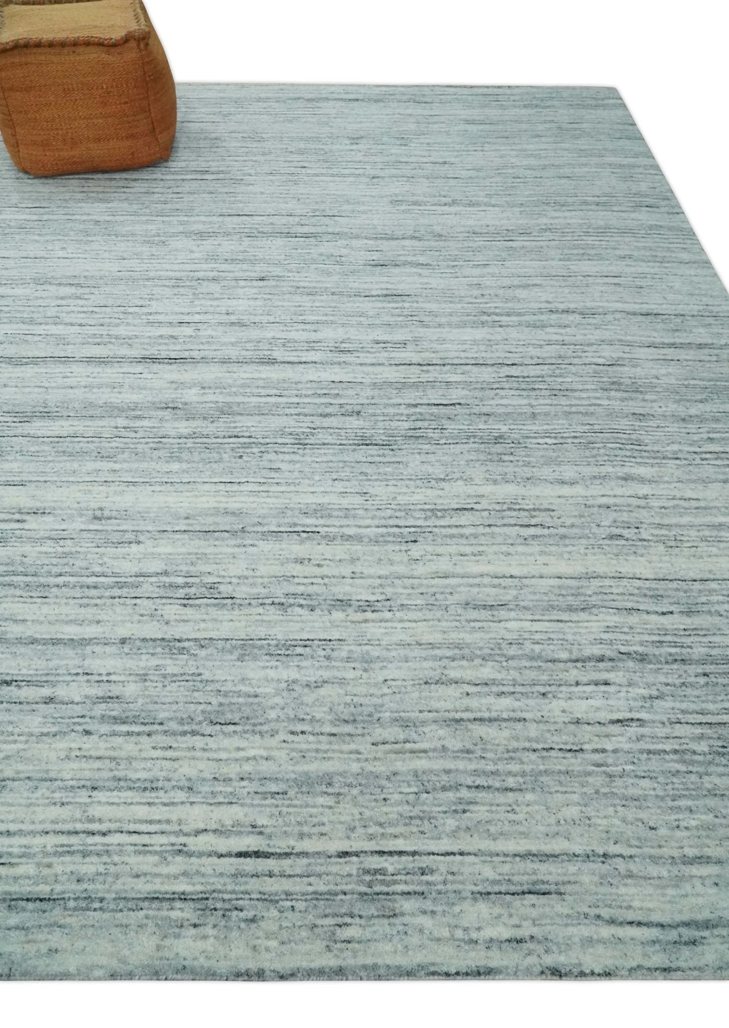 Modern Handloom Ivory, Charcoal, Silver 8x10 Contemporary Wool Area Rug - Image 3