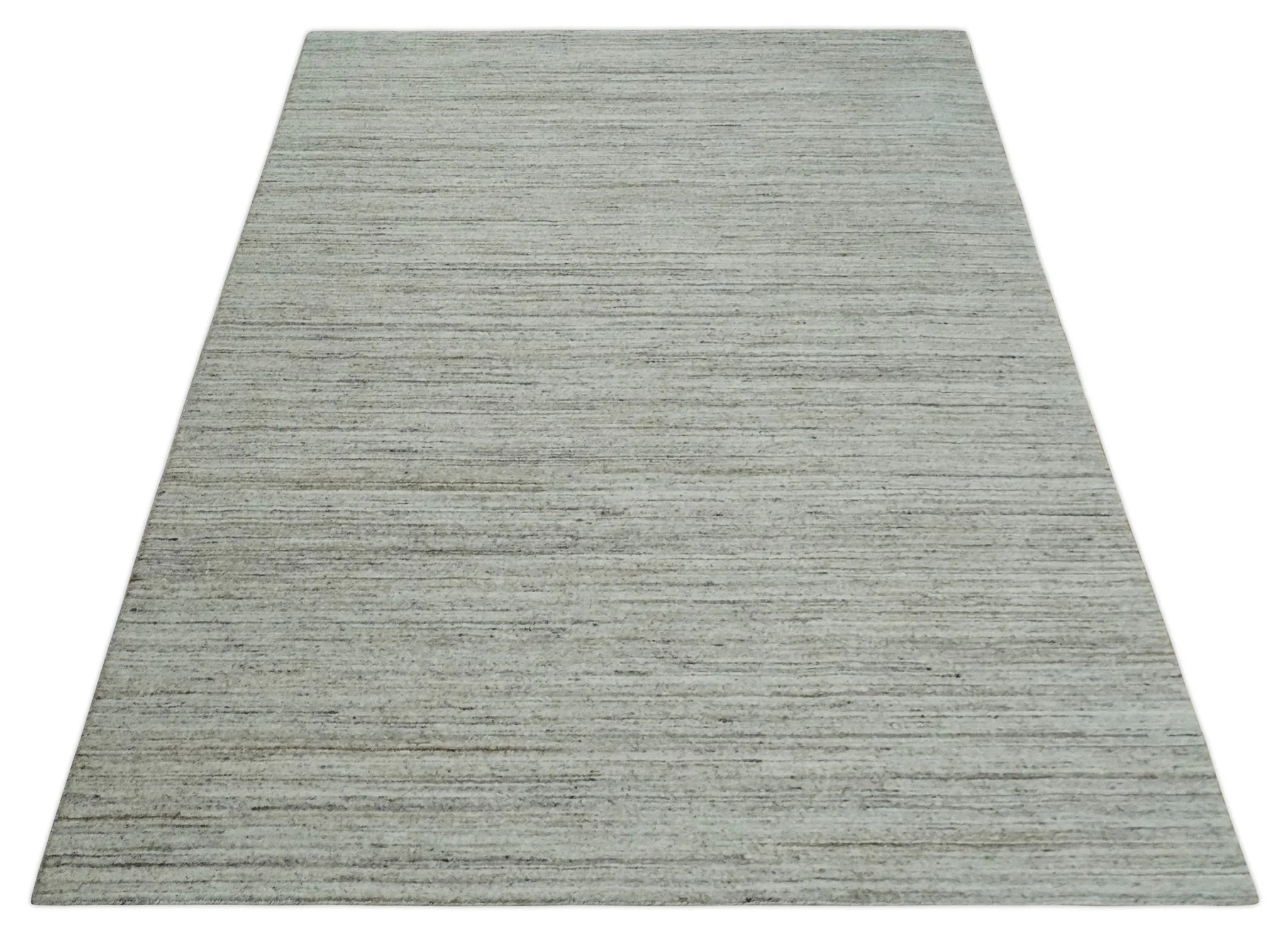 Modern Solid Self Design Abstract Handloom Ivory, Silver and Brown 8x10 Contemporary Wool Area Rug | TRD10282810S - Image 10