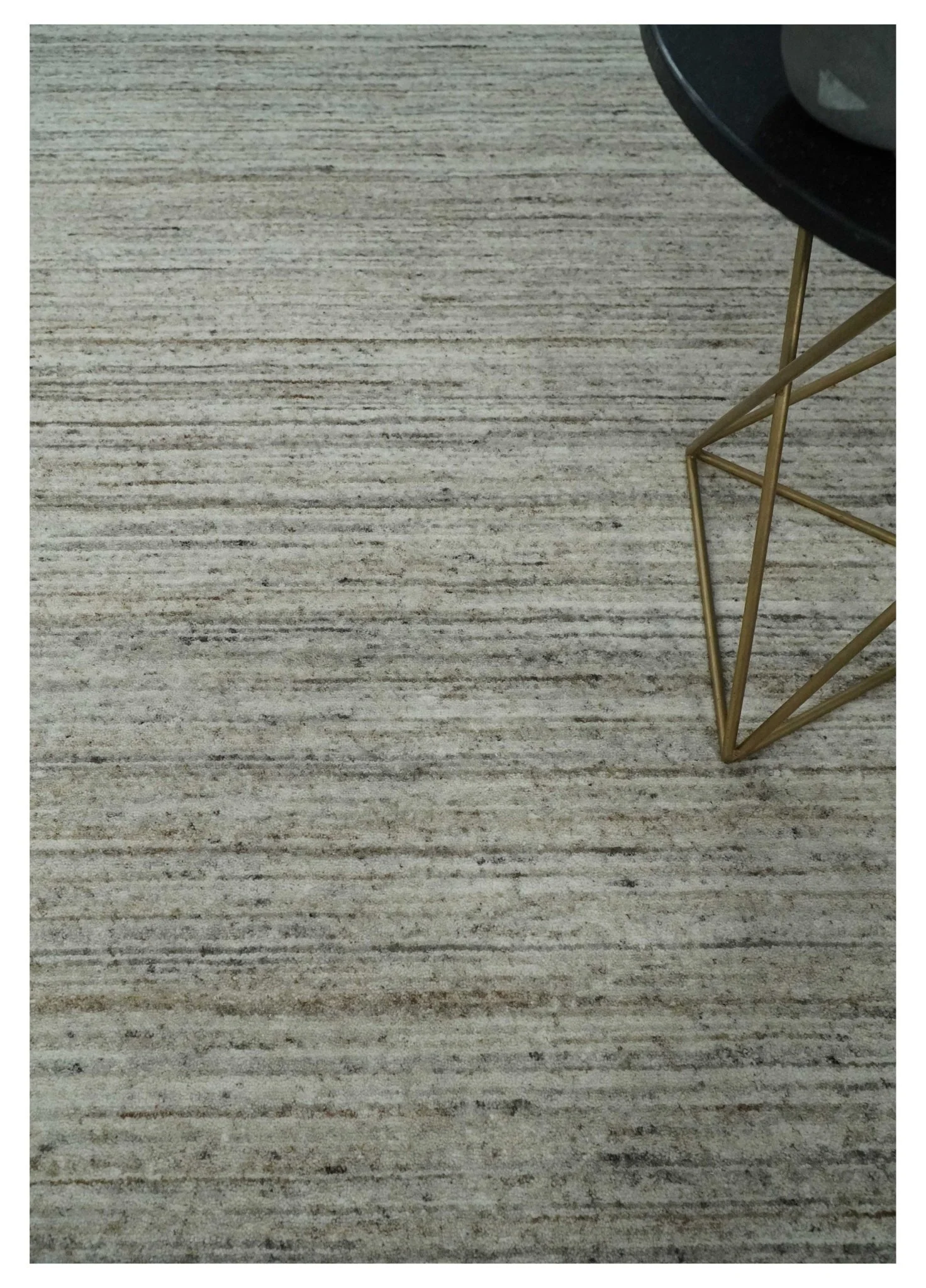 Modern Solid Self Design Abstract Handloom Ivory, Silver and Brown 8x10 Contemporary Wool Area Rug | TRD10282810S - Image 2