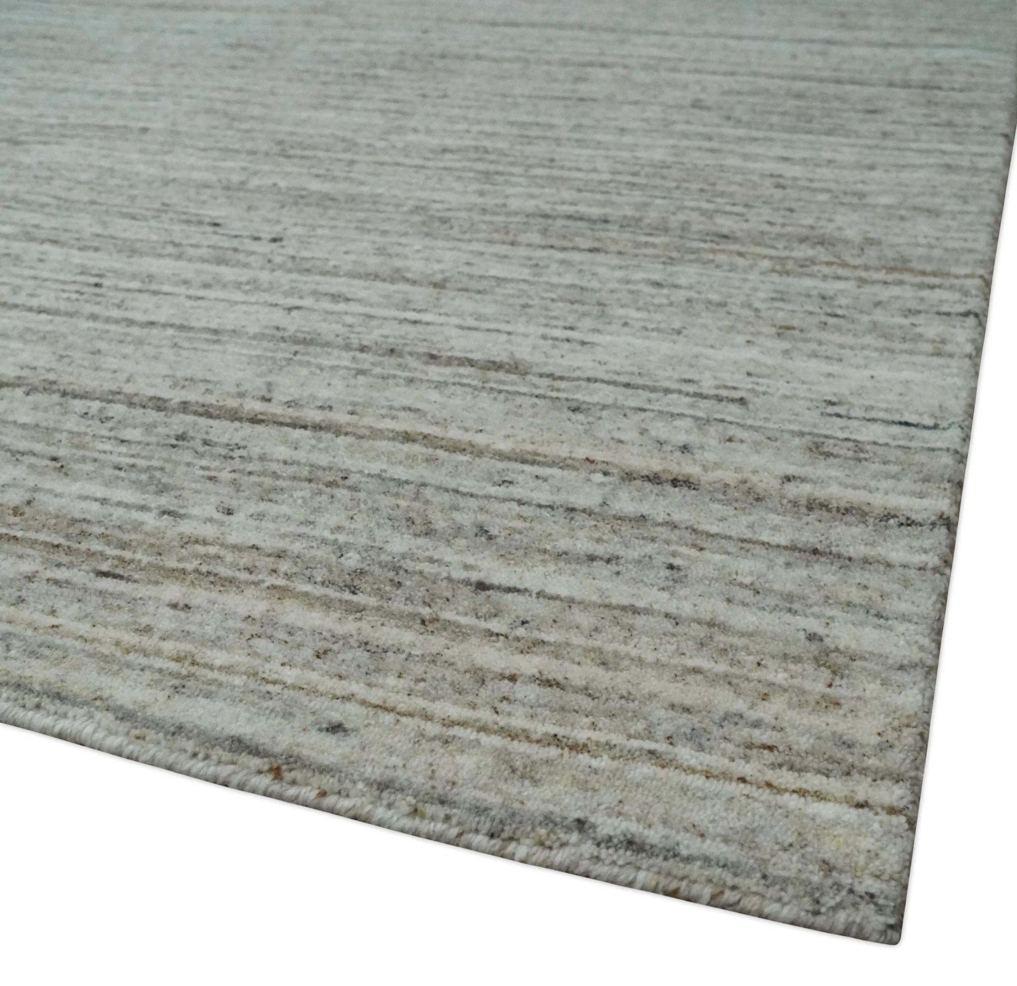 Modern Solid Self Design Abstract Handloom Ivory, Silver and Brown 8x10 Contemporary Wool Area Rug | TRD10282810S - Image 5